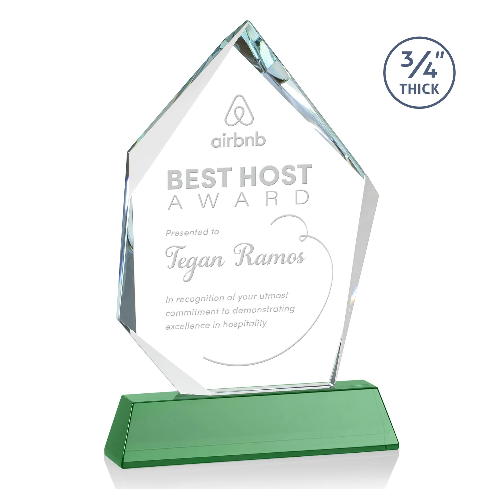 Branded Starfire Crystal Award With Intersecting Bevels Across the Peak, awards for graduation ceremonies