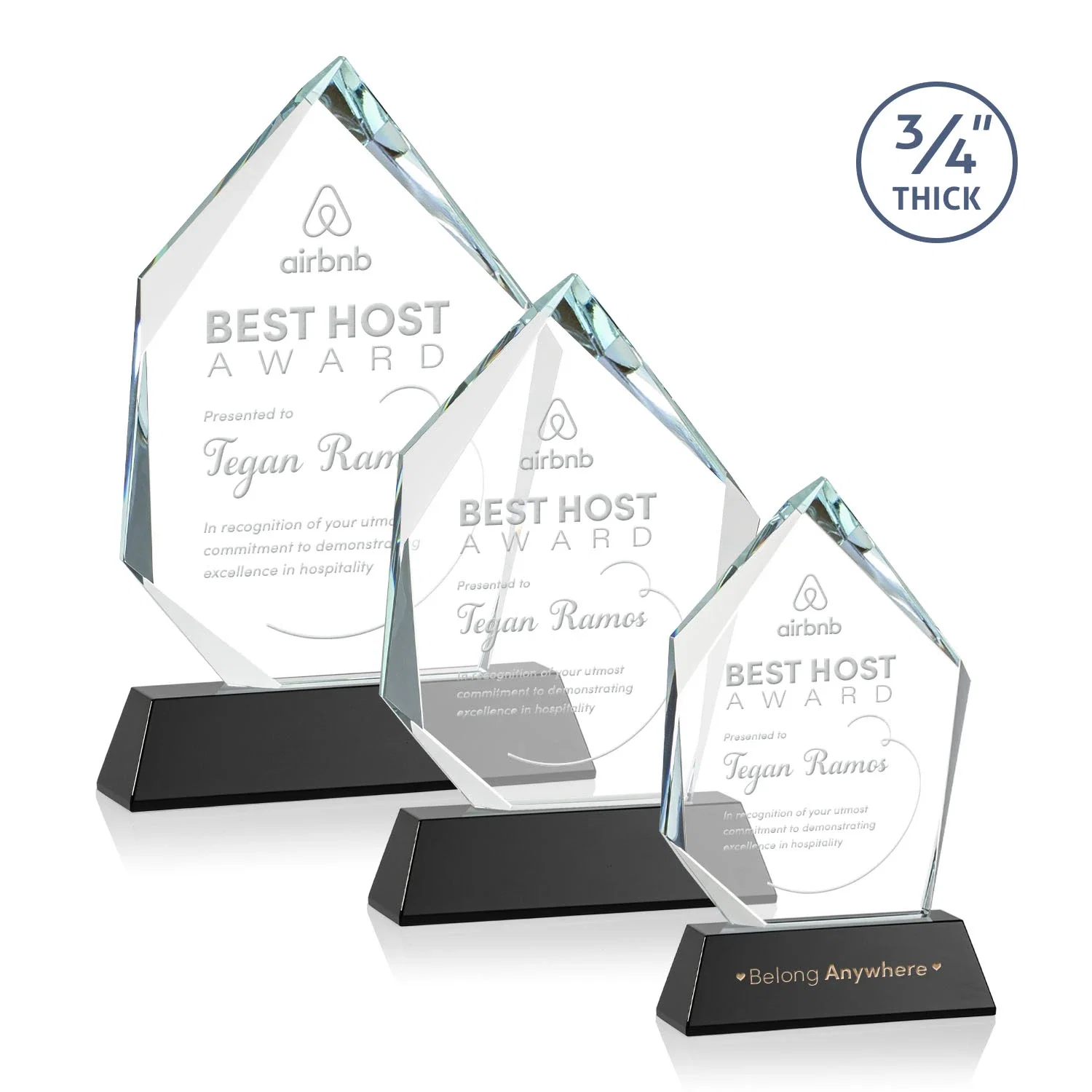 Branded Starfire Crystal Award With Intersecting Bevels Across the Peak, awards for safety achievement programs