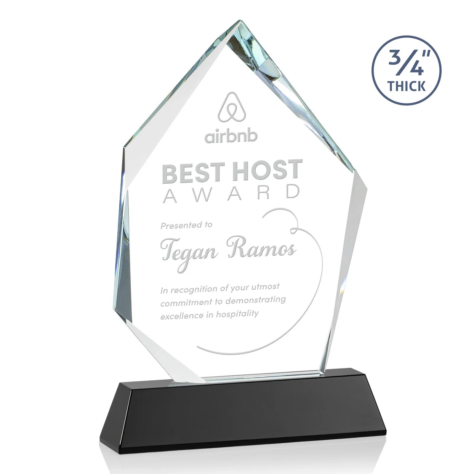 Branded Starfire Crystal Award With Intersecting Bevels Across the Peak, awards for company anniversary events