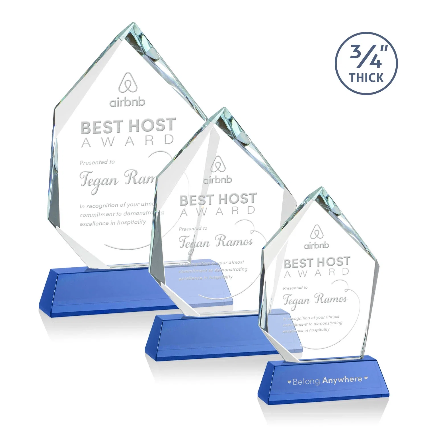 Custom printed Starfire Crystal Award With Intersecting Bevels Across the Peak, awards for employee recognition