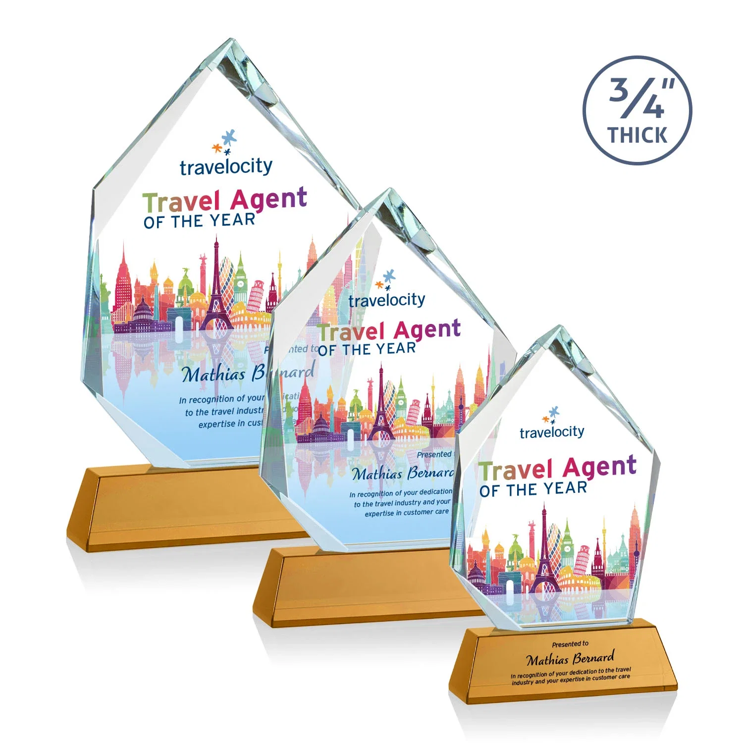 Custom Starfire Crystal Award With Intersecting Bevels Across the Peak, awards for retirement presentations