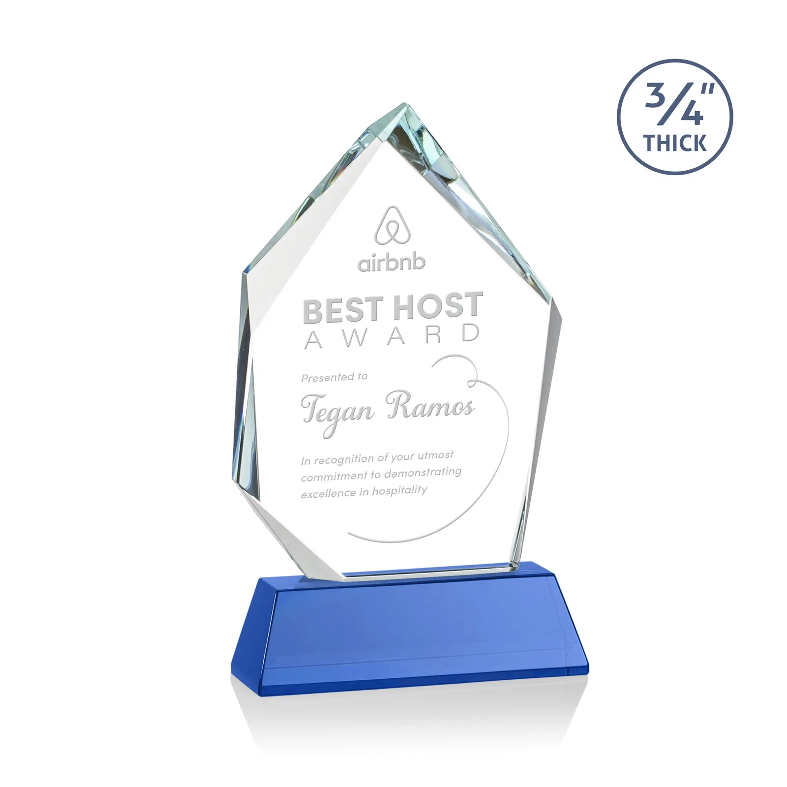 Custom printed Starfire Crystal Award With Intersecting Bevels Across the Peak, awards for corporate award ceremonies