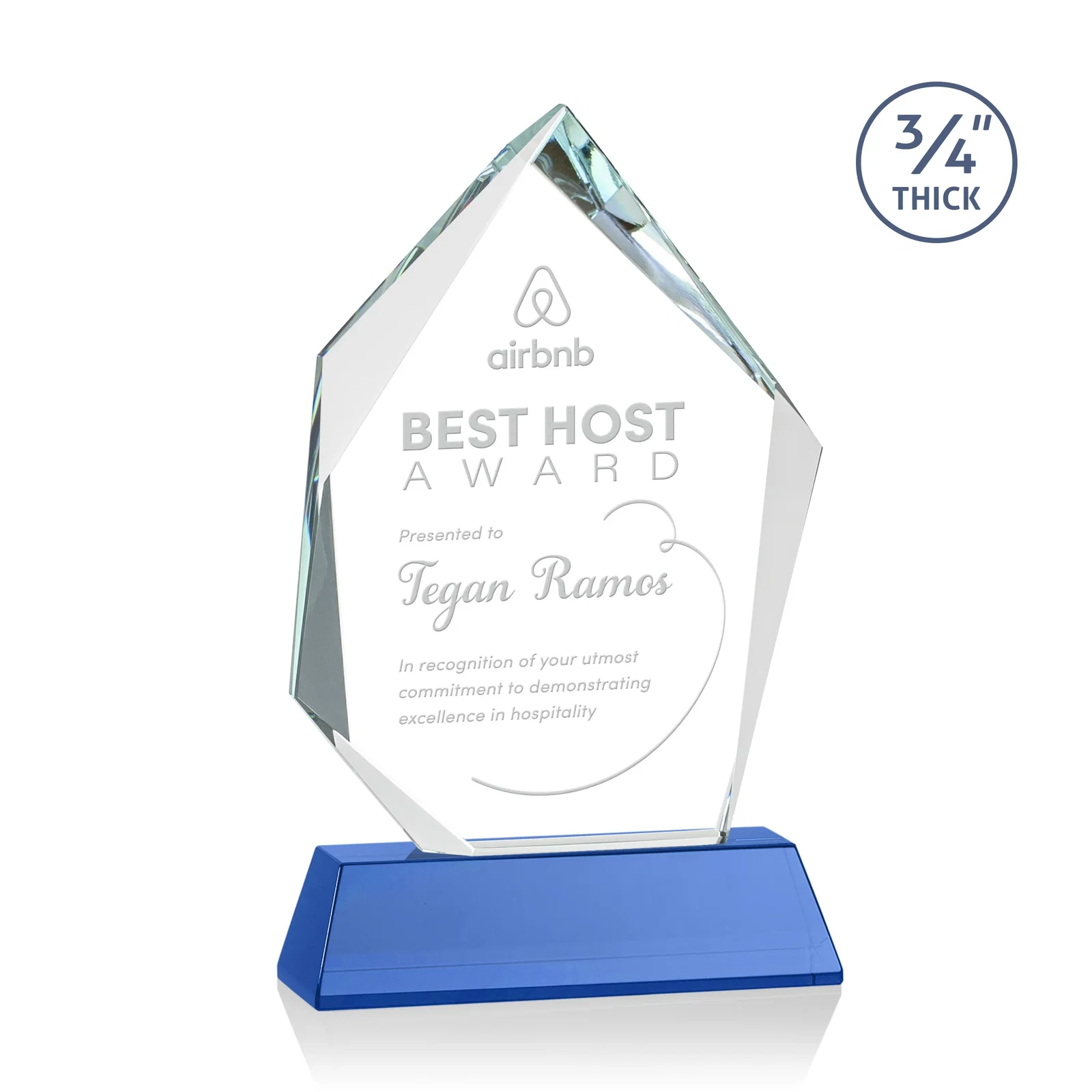 Custom printed Starfire Crystal Award With Intersecting Bevels Across the Peak, awards for service anniversary gifts
