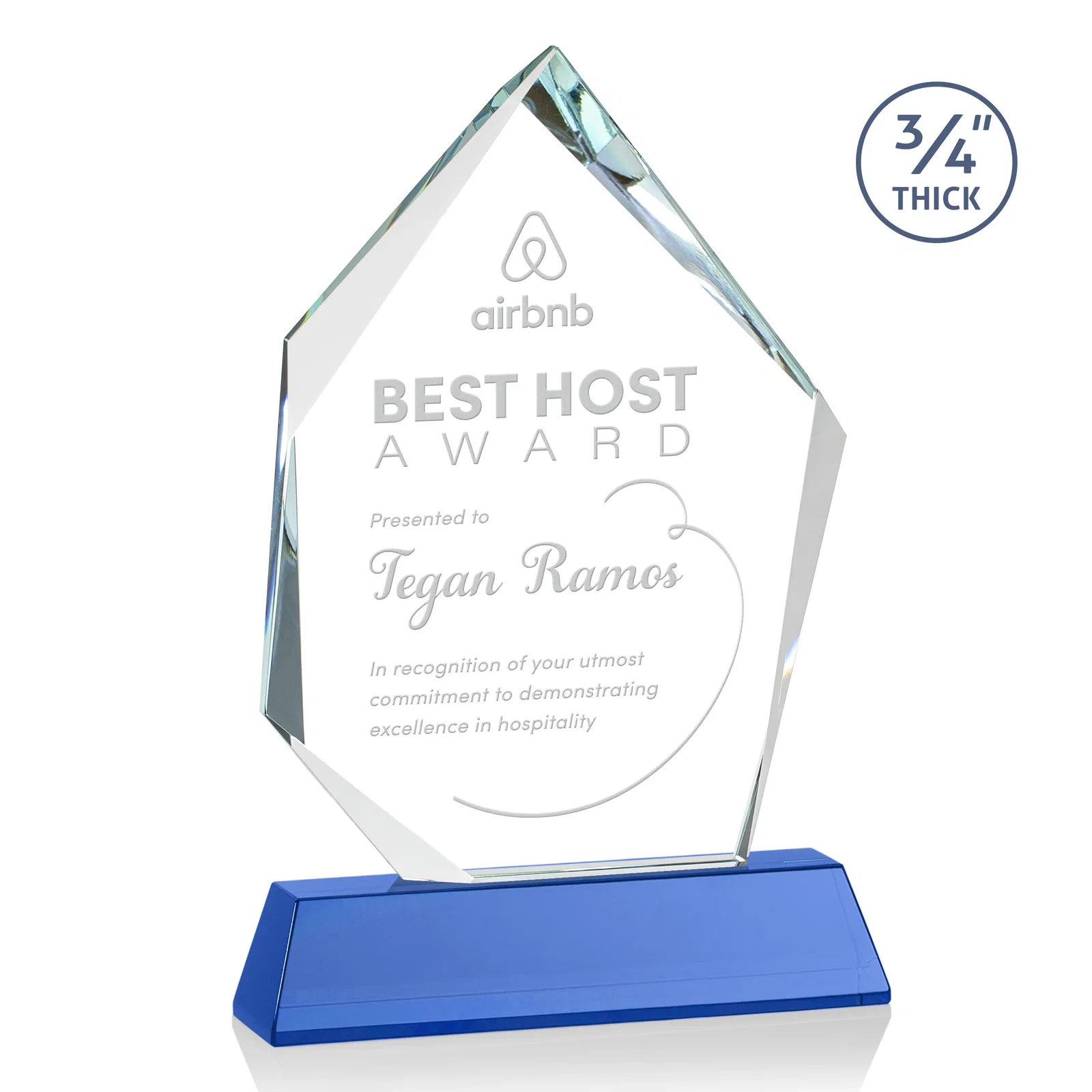 Custom printed Starfire Crystal Award With Intersecting Bevels Across the Peak, awards for sales achievement awards