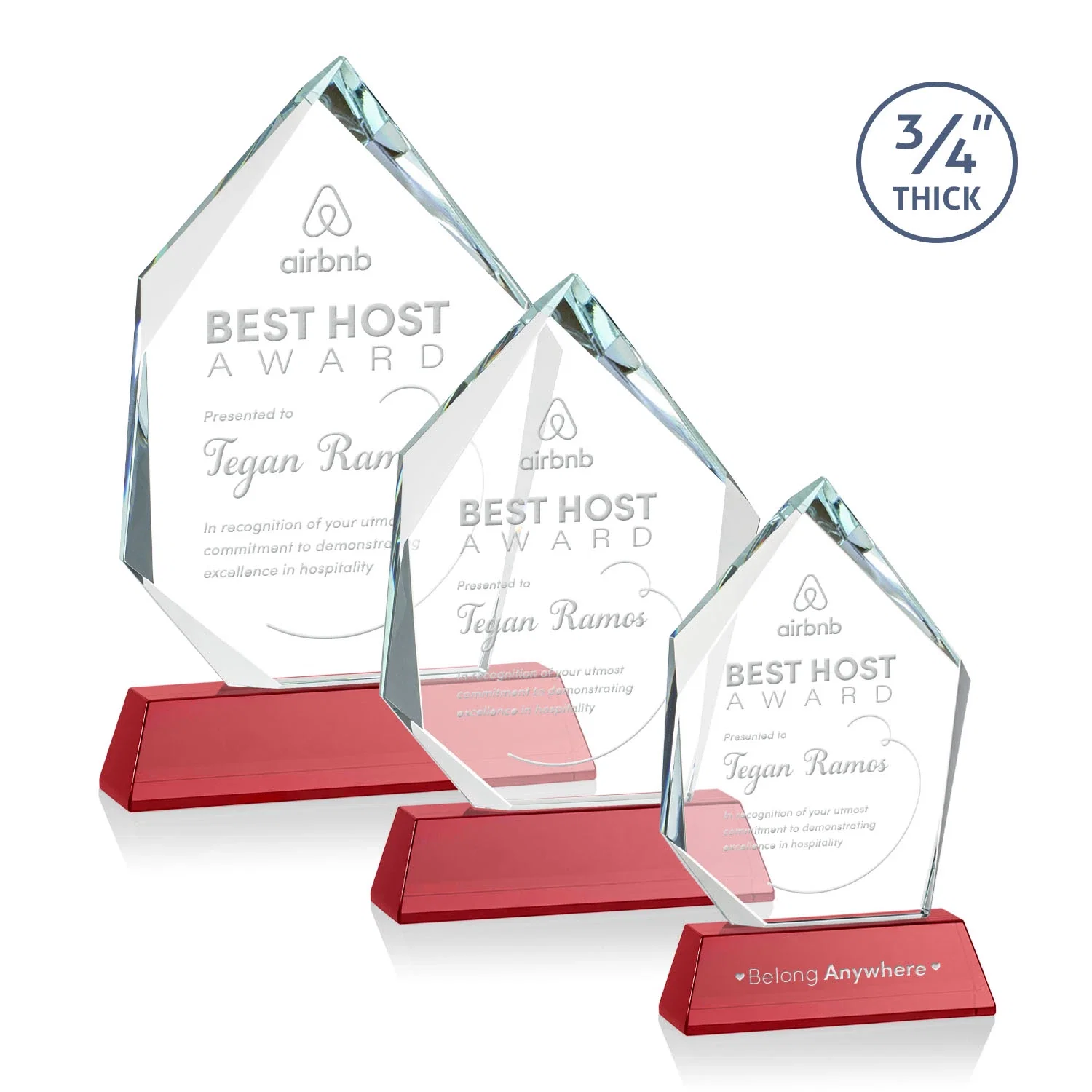 Custom printed Starfire Crystal Award With Intersecting Bevels Across the Peak, awards for retirement presentations