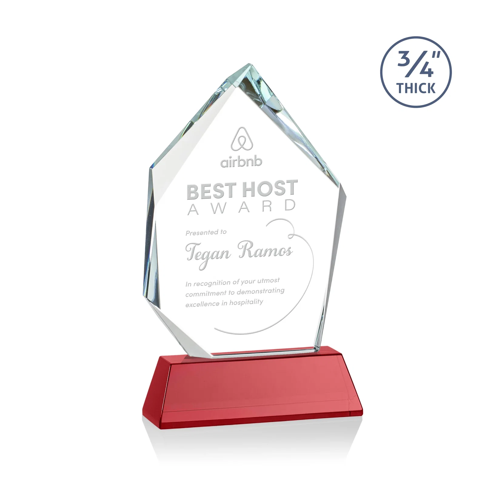Custom printed Starfire Crystal Award With Intersecting Bevels Across the Peak, awards for team milestone celebrations