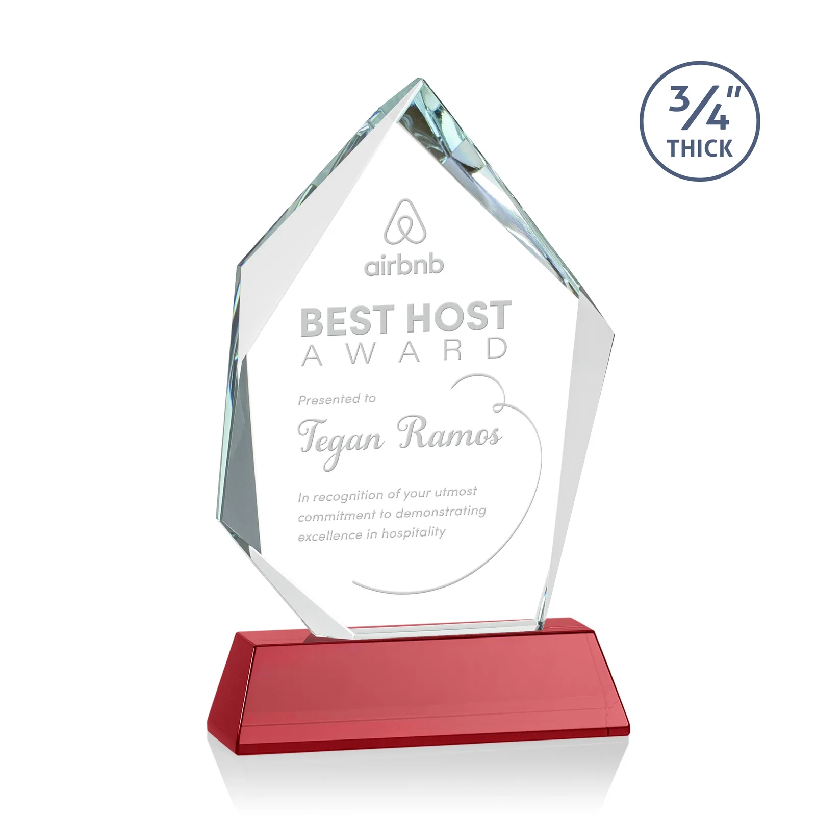 Custom printed Starfire Crystal Award With Intersecting Bevels Across the Peak, awards for donor appreciation