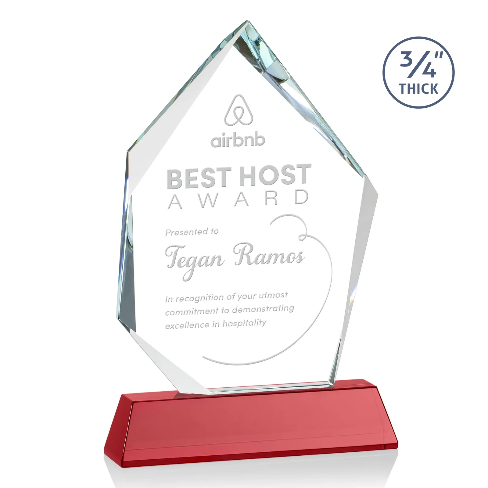 Custom printed Starfire Crystal Award With Intersecting Bevels Across the Peak, awards for graduation ceremonies