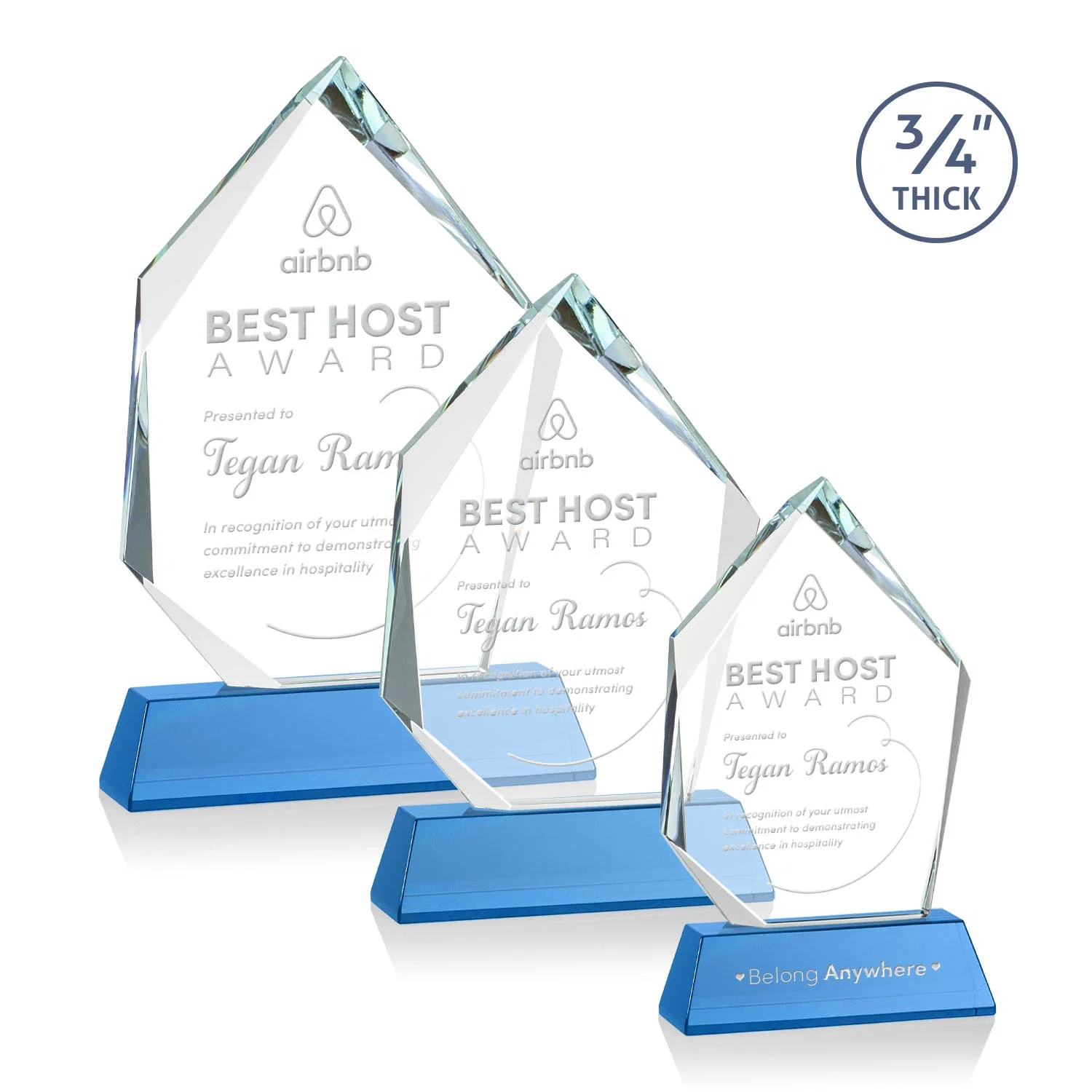 Custom printed Starfire Crystal Award With Intersecting Bevels Across the Peak, awards for safety achievement programs