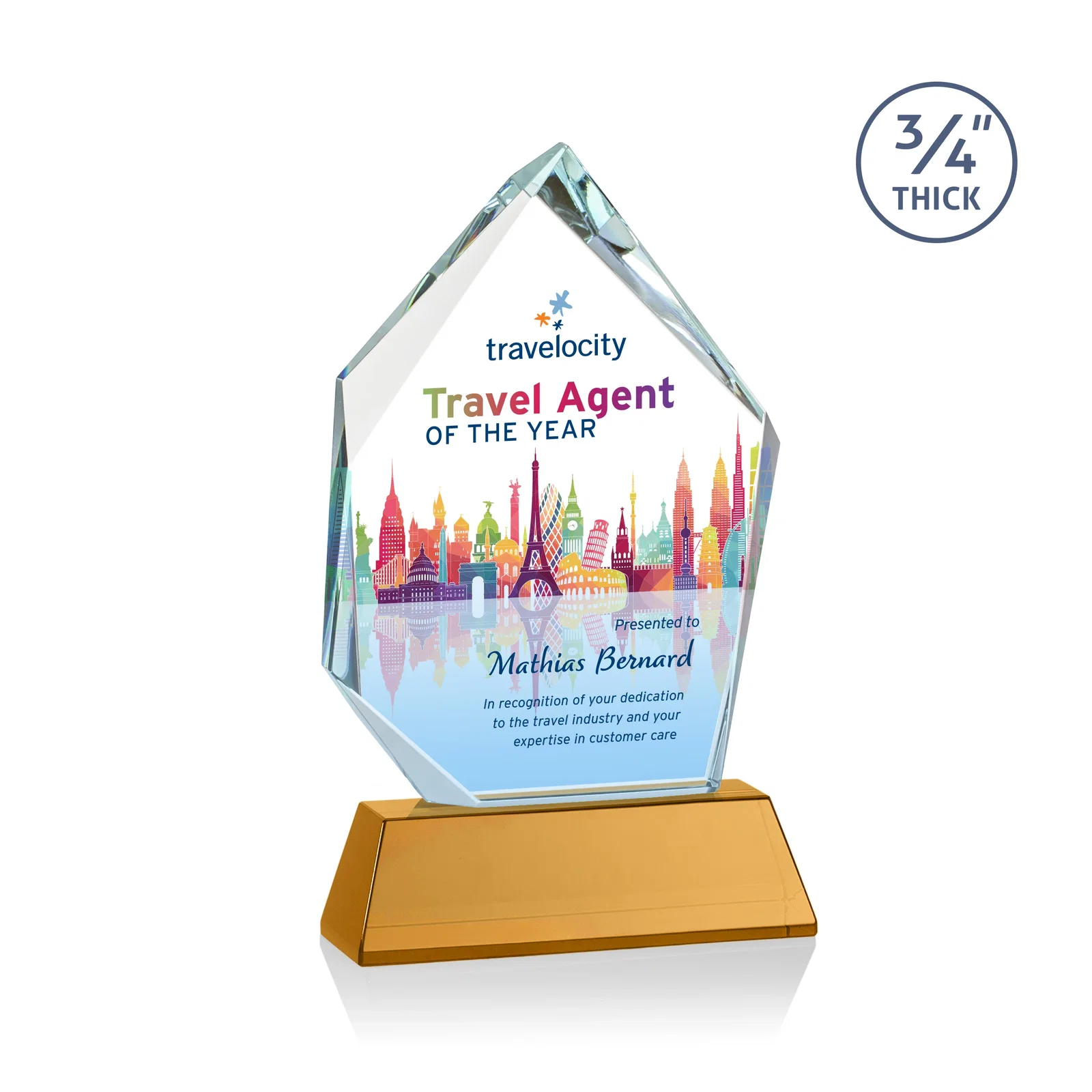 Custom Starfire Crystal Award With Intersecting Bevels Across the Peak, awards for team milestone celebrations