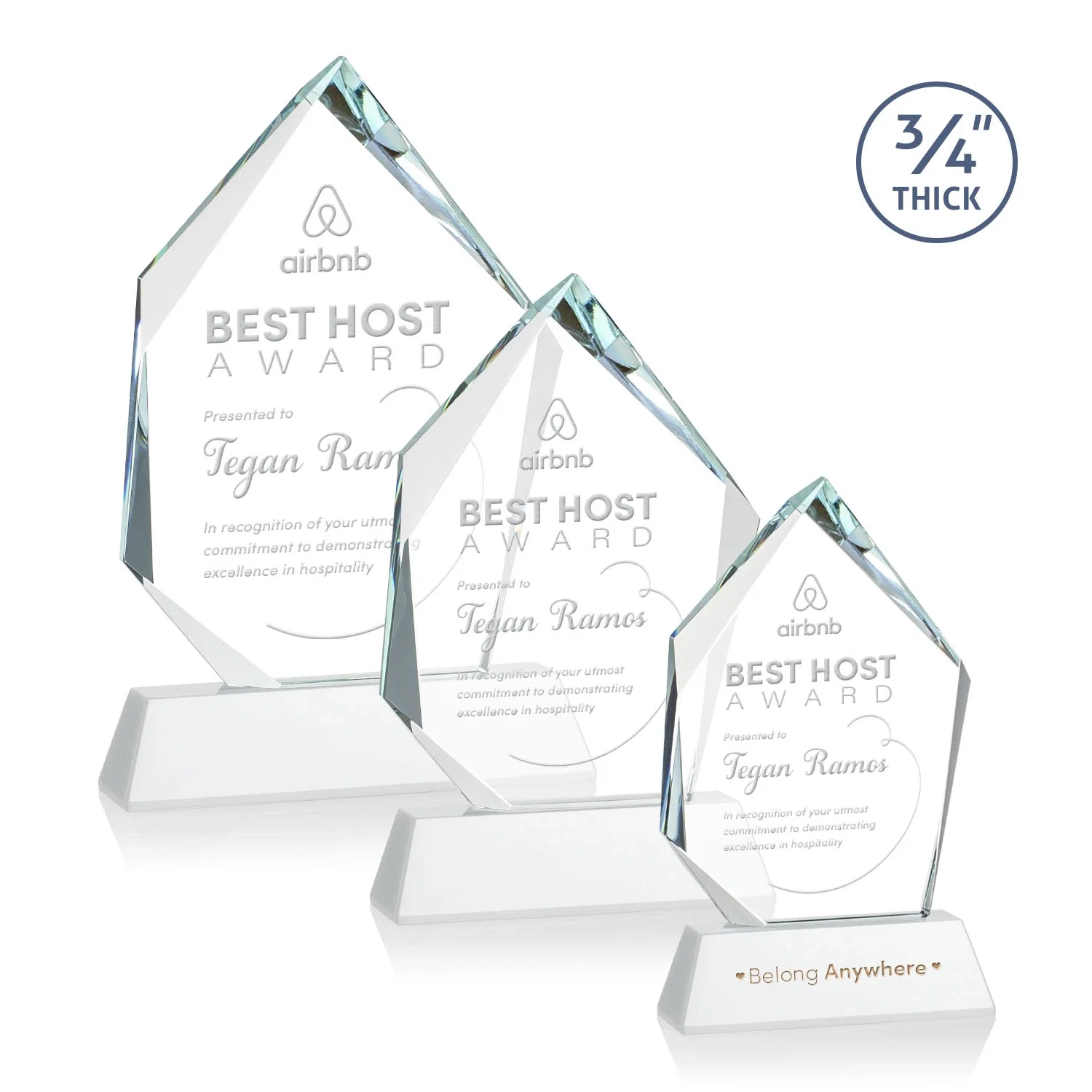 Customized Starfire Crystal Award With Intersecting Bevels Across the Peak, awards for employee recognition