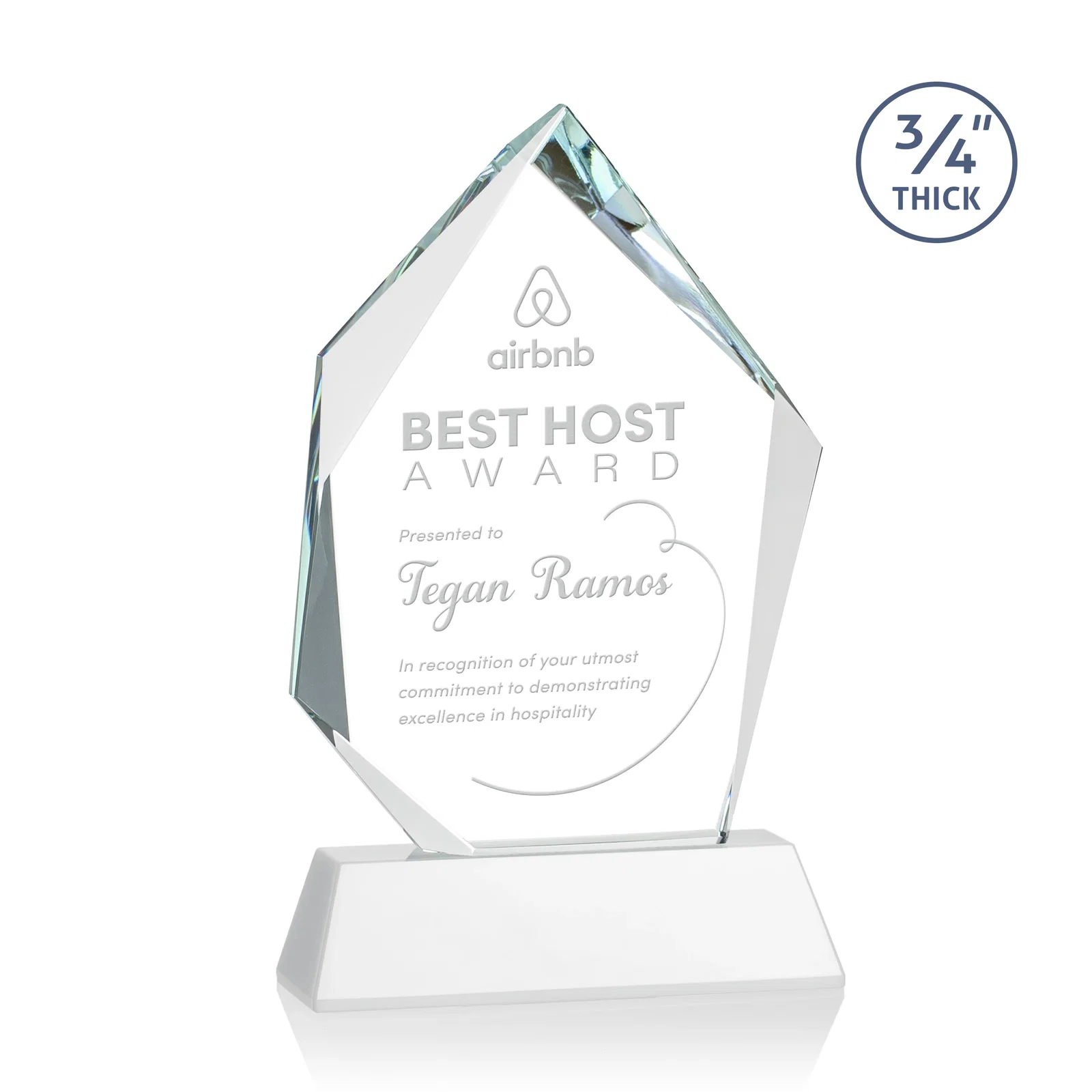 Customized Starfire Crystal Award With Intersecting Bevels Across the Peak, awards for service anniversary gifts
