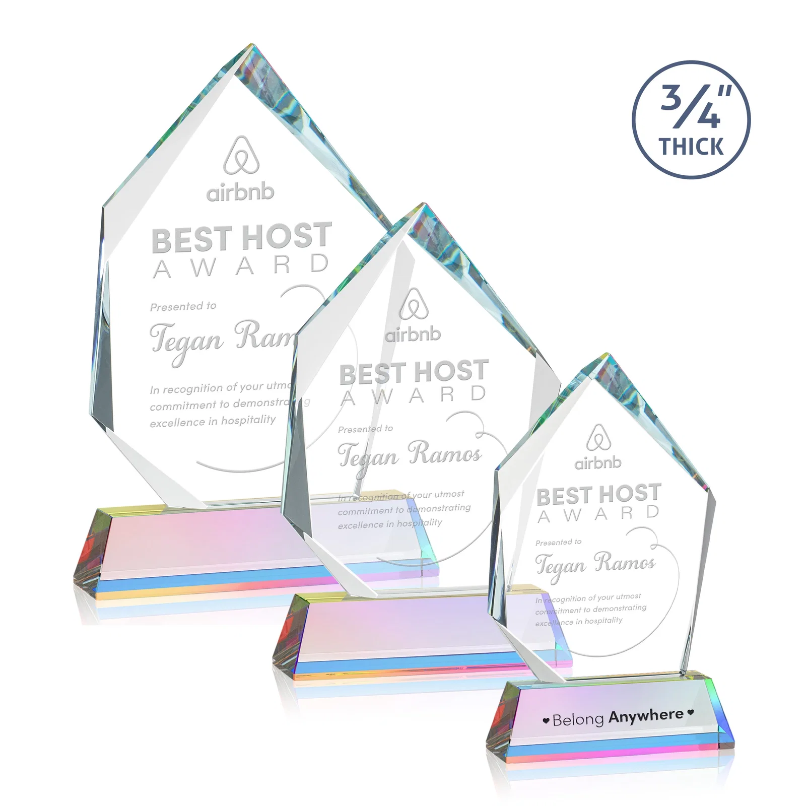 Customized Starfire Crystal Award With Intersecting Bevels Across the Peak, awards for retirement presentations