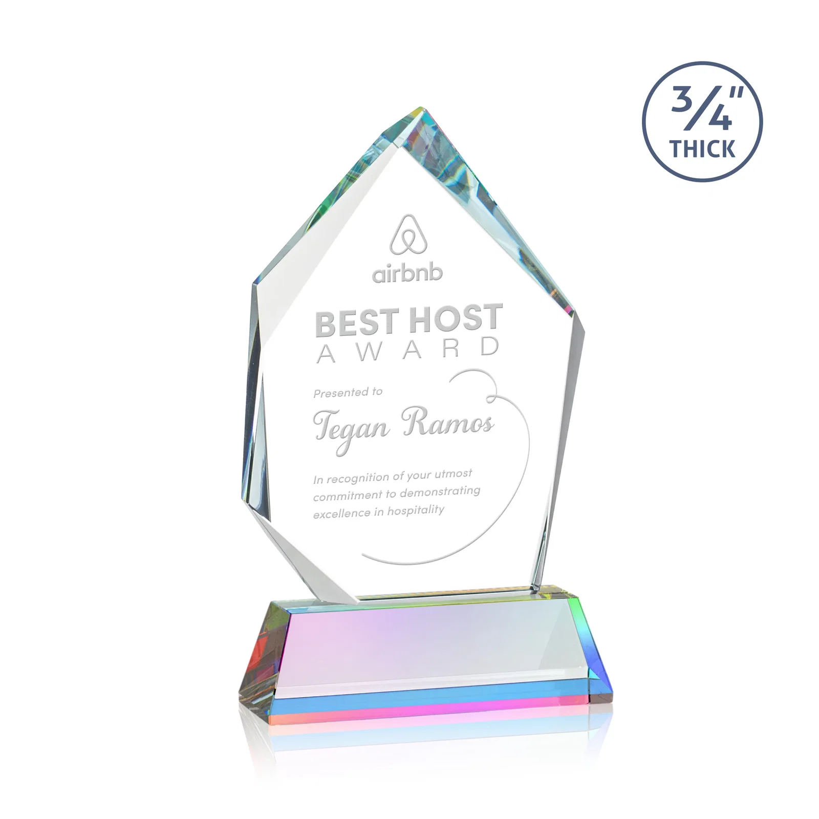 Customized Starfire Crystal Award With Intersecting Bevels Across the Peak, awards for team milestone celebrations