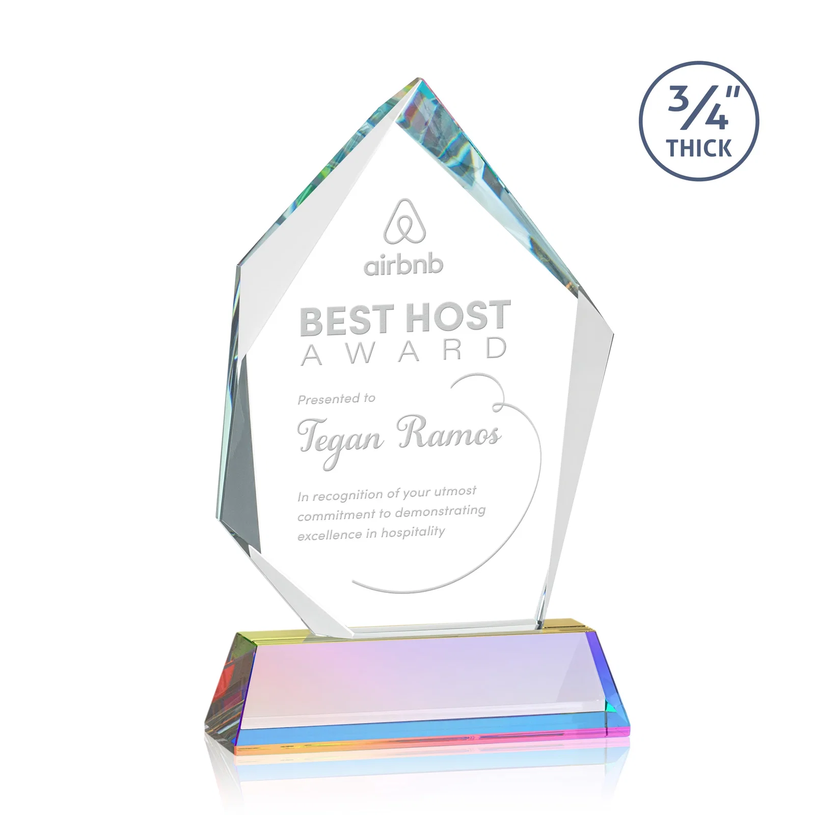 Customized Starfire Crystal Award With Intersecting Bevels Across the Peak, awards for donor appreciation