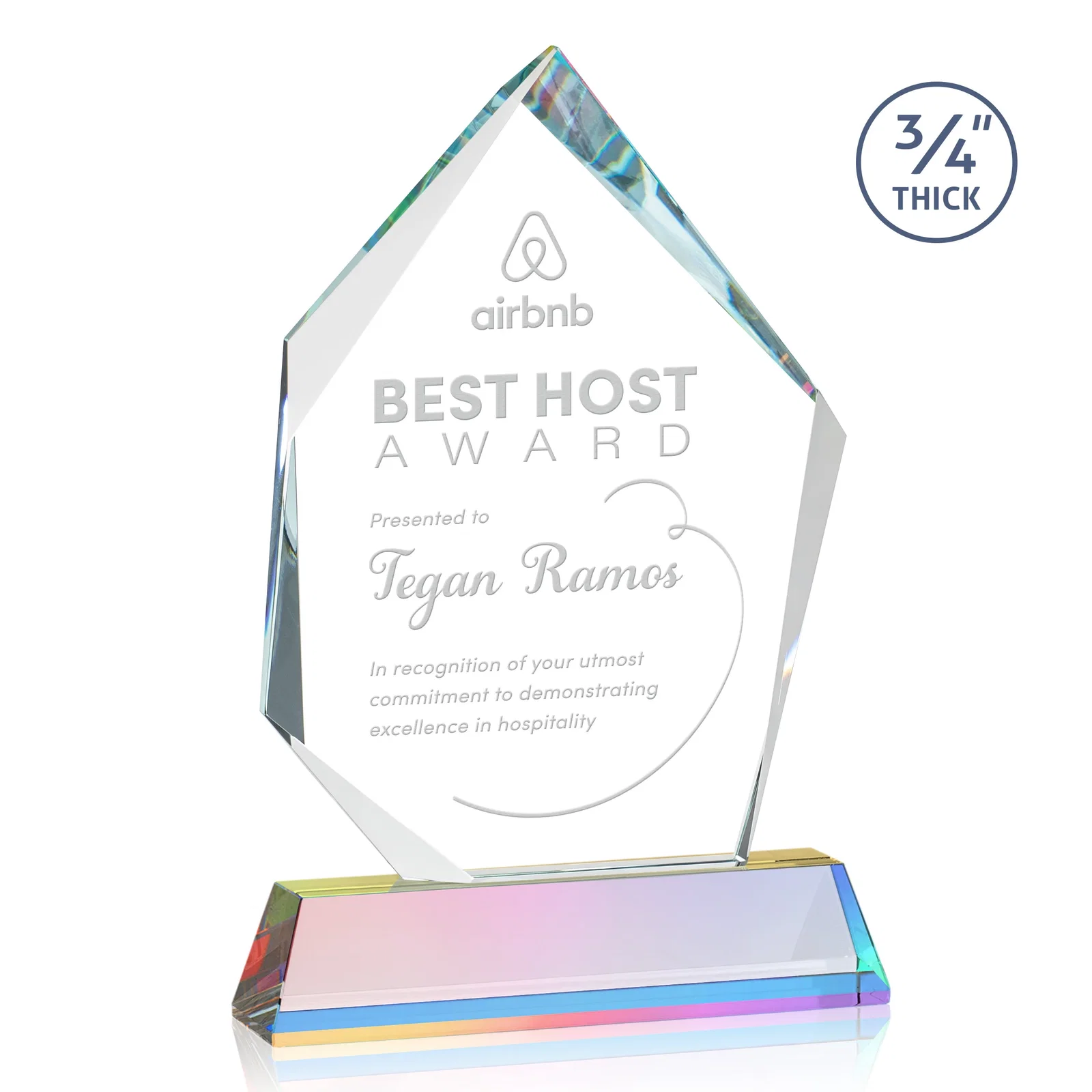 Customized Starfire Crystal Award With Intersecting Bevels Across the Peak, awards for graduation ceremonies