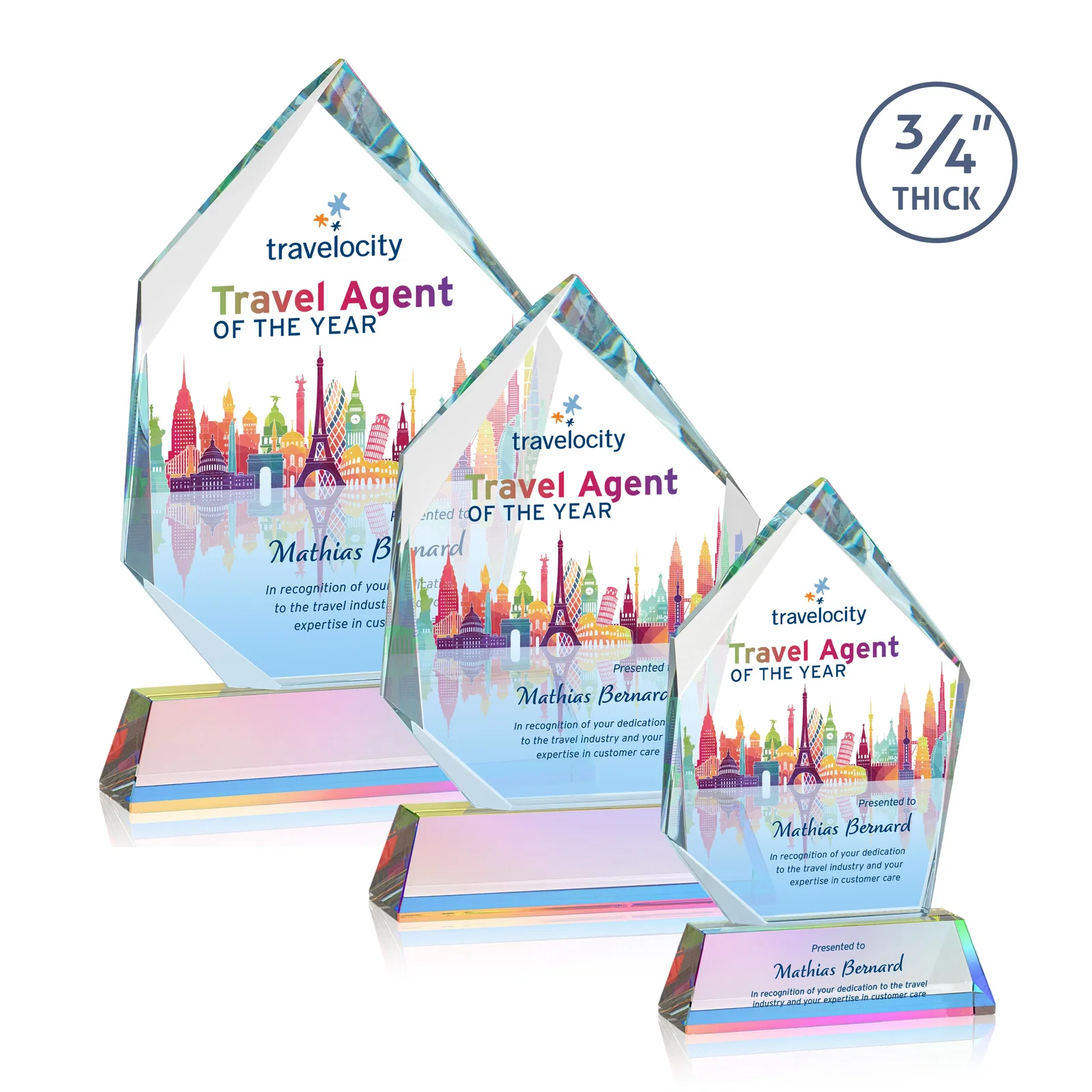 Customized Starfire Crystal Award With Intersecting Bevels Across the Peak, awards for safety achievement programs