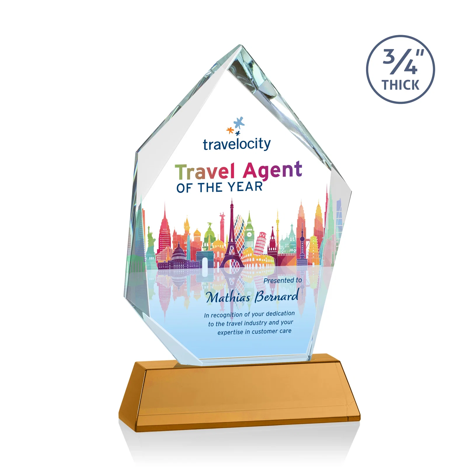Custom Starfire Crystal Award With Intersecting Bevels Across the Peak, awards for donor appreciation