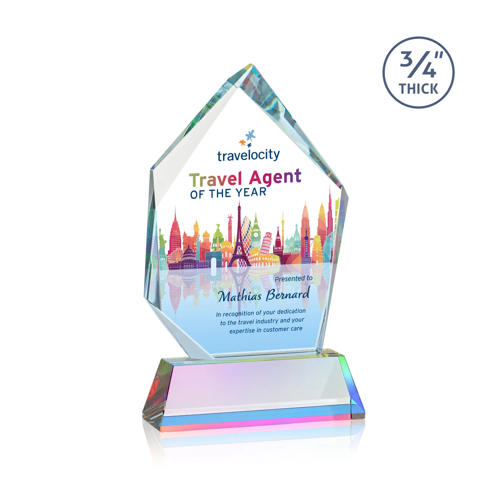 Customized Starfire Crystal Award With Intersecting Bevels Across the Peak, awards for volunteer appreciation