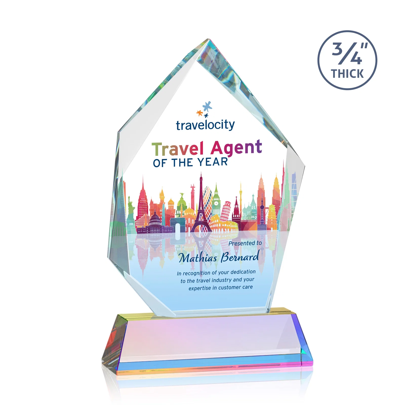 Customized Starfire Crystal Award With Intersecting Bevels Across the Peak, awards for dealer and partner awards