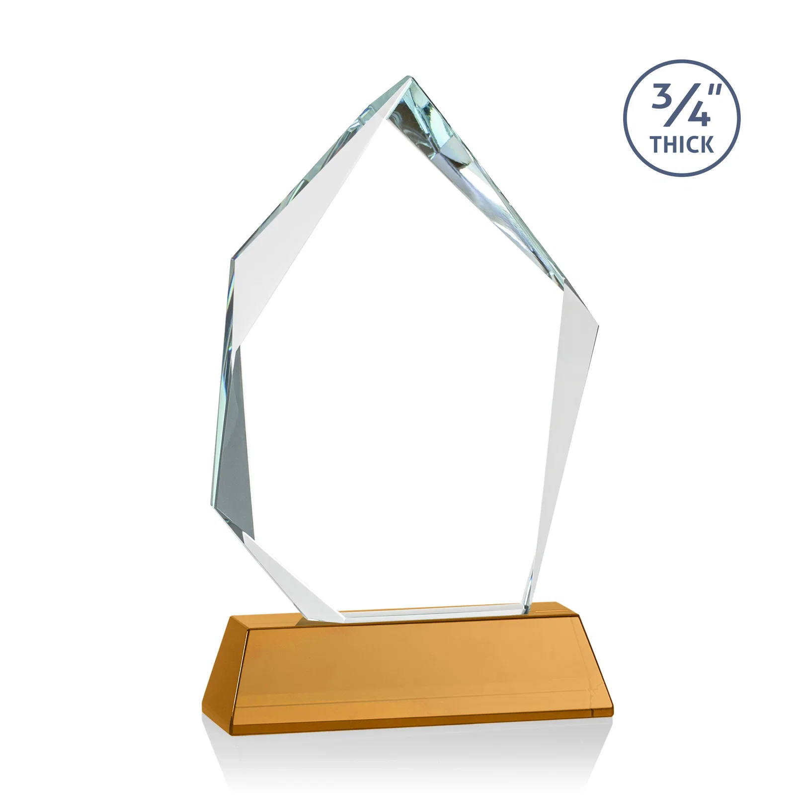 Custom engraved Starfire Crystal Award With Intersecting Bevels Across the Peak, awards for retirement presentations