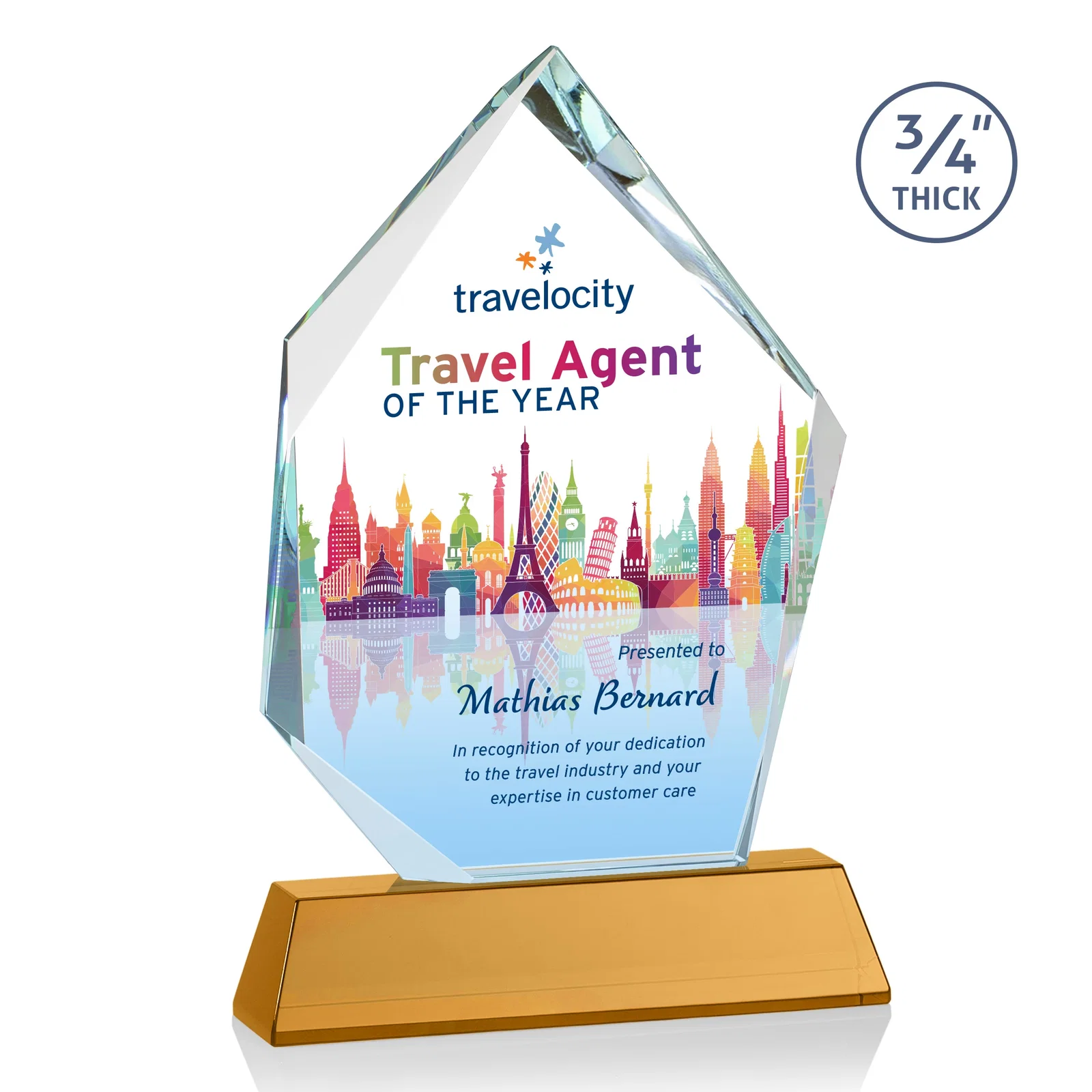 Custom Starfire Crystal Award With Intersecting Bevels Across the Peak, awards for graduation ceremonies