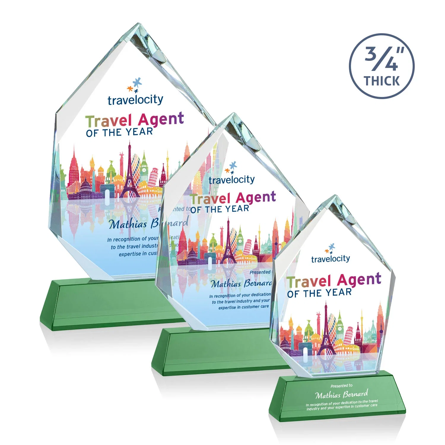 Custom Starfire Crystal Award With Intersecting Bevels Across the Peak, awards for safety achievement programs