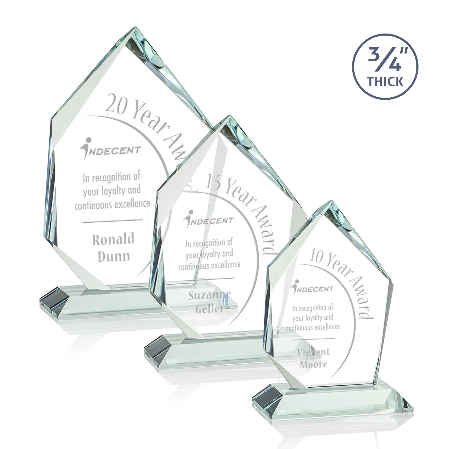 Custom Jade Glass Ice Peak Award With Interchanging, Intersecting Bevels for employee recognition