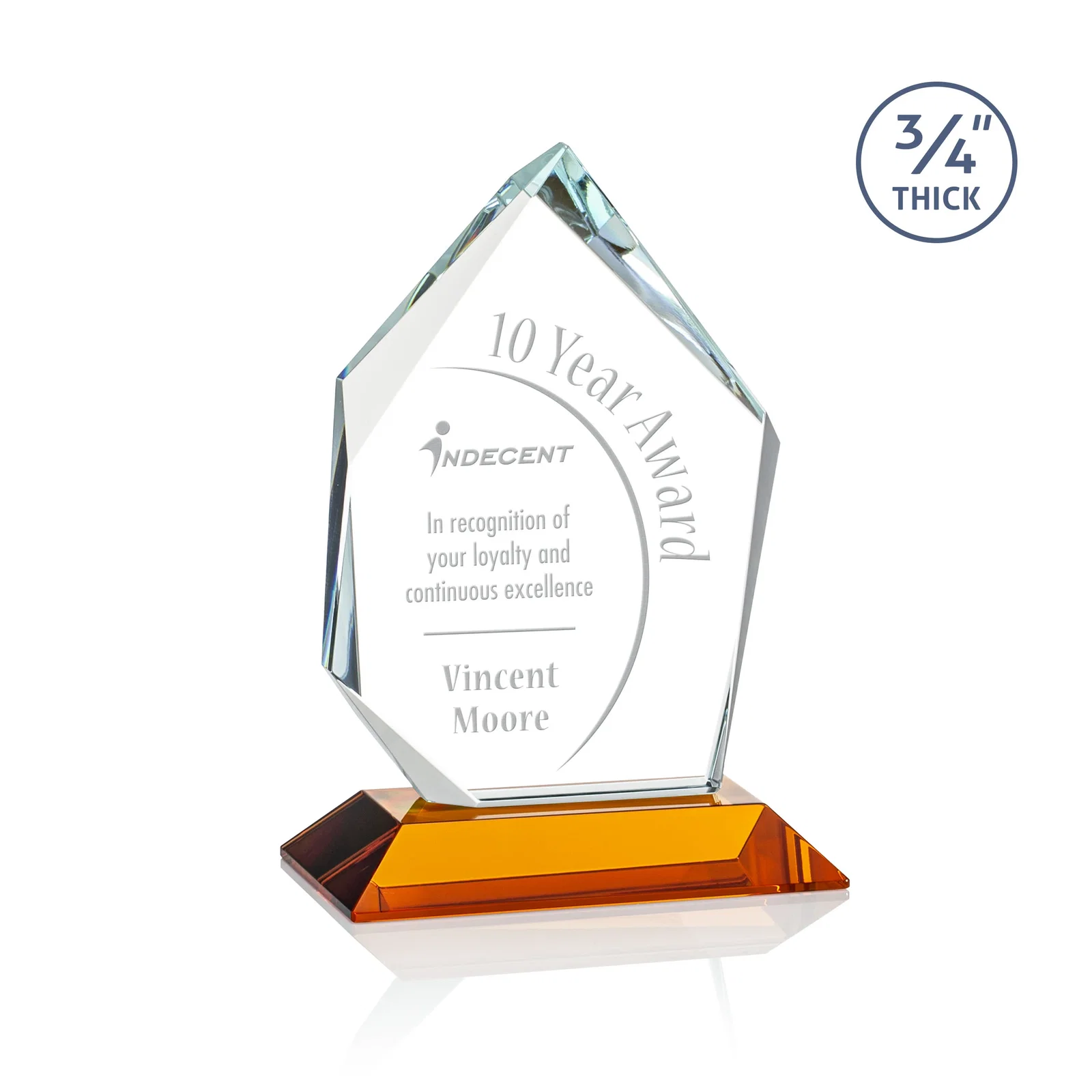 Custom Jade Glass Ice Peak Award With Interchanging, Intersecting Bevels for volunteer appreciation