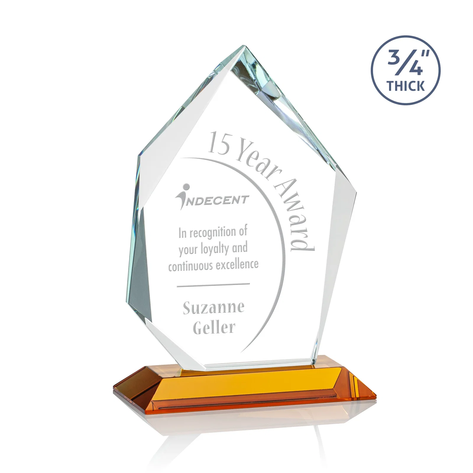 Custom Jade Glass Ice Peak Award With Interchanging, Intersecting Bevels for dealer and partner awards