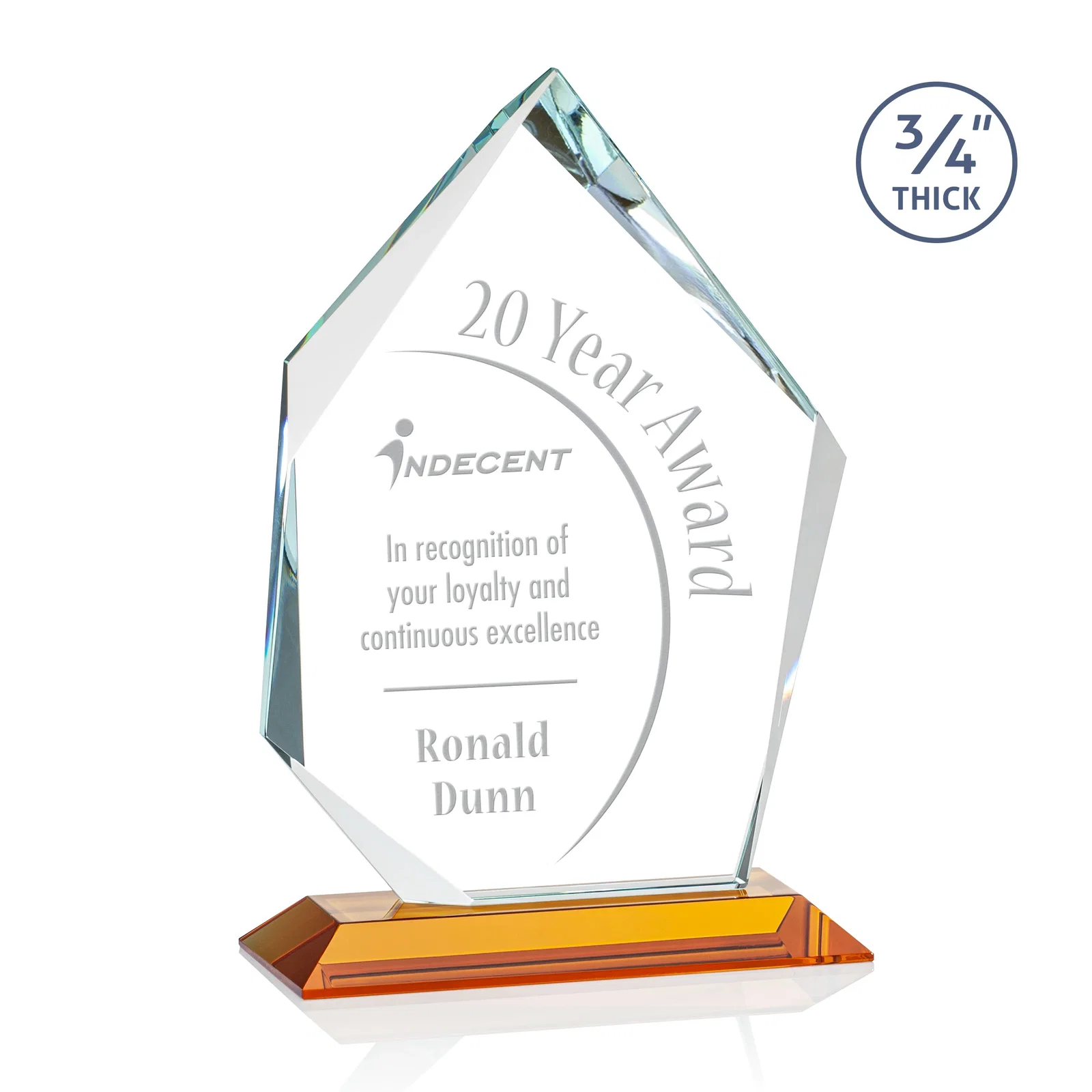 Custom Jade Glass Ice Peak Award With Interchanging, Intersecting Bevels for company anniversary events