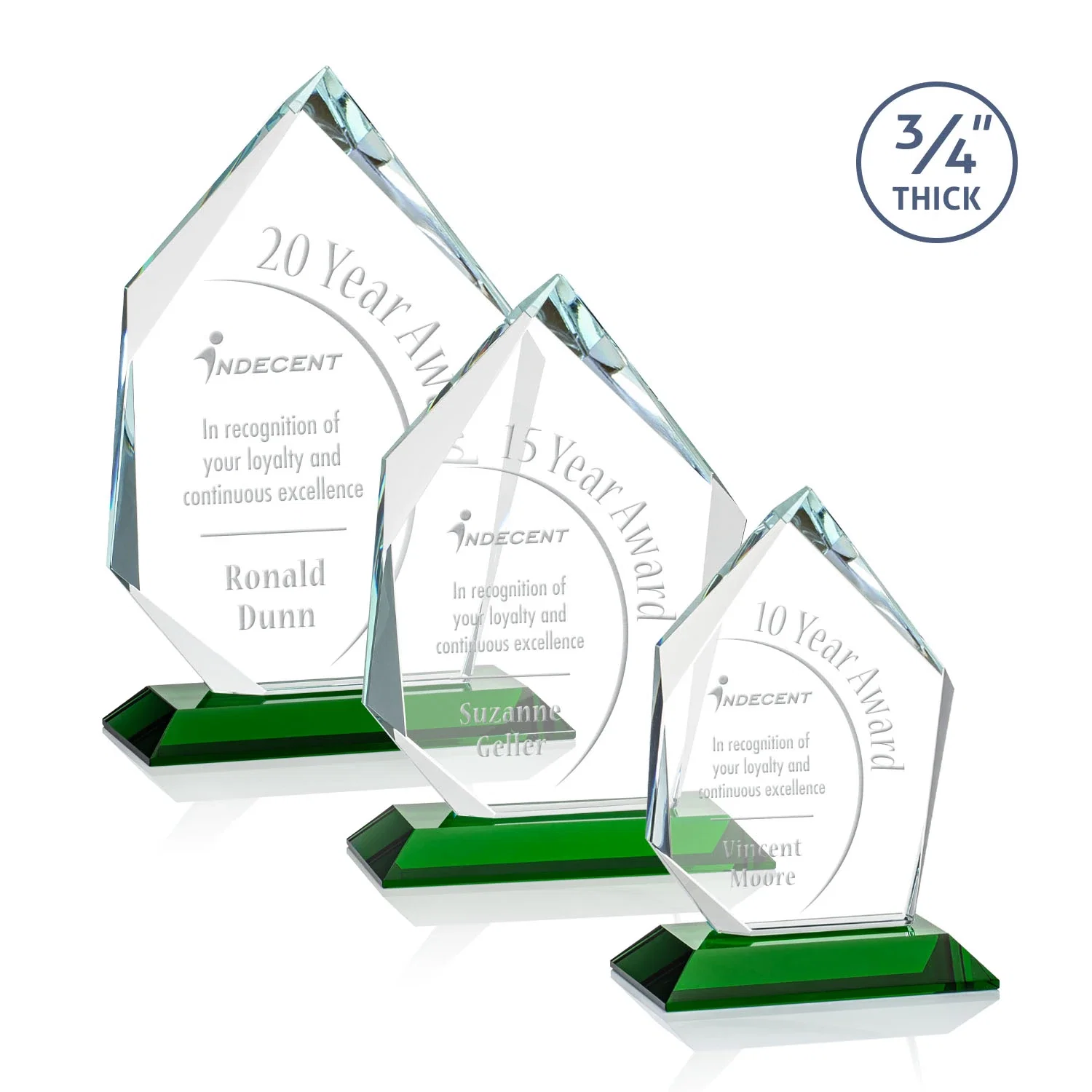 Personalized Jade Glass Ice Peak Award With Interchanging, Intersecting Bevels for employee recognition