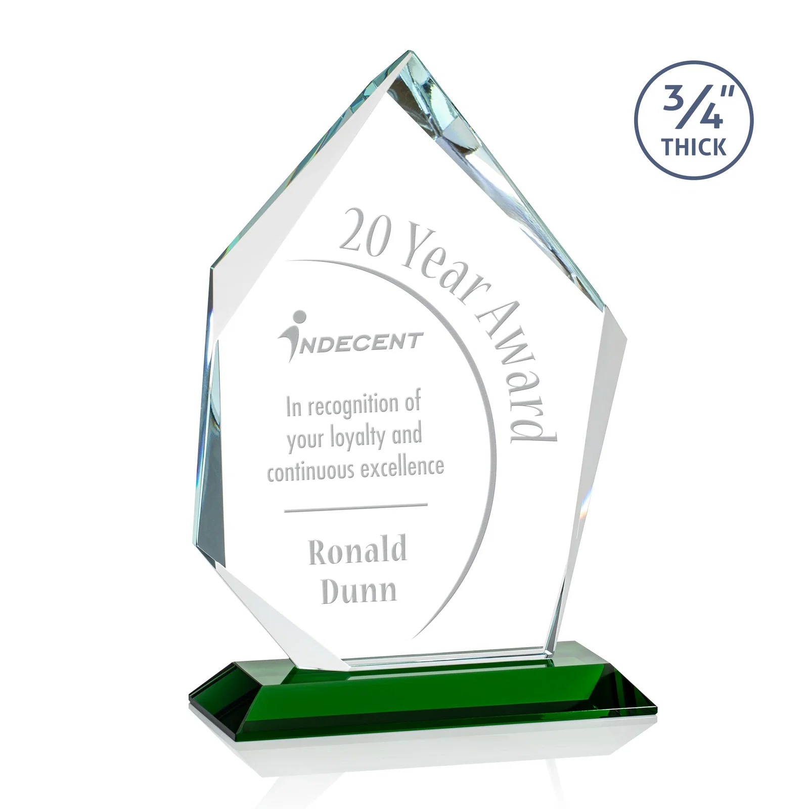 Personalized Jade Glass Ice Peak Award With Interchanging, Intersecting Bevels for sales achievement awards