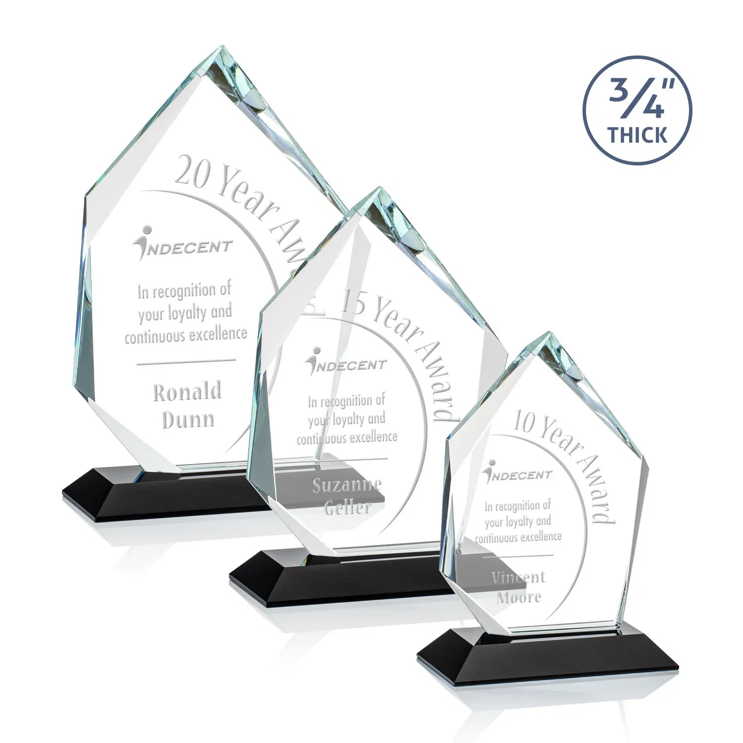 Personalized Jade Glass Ice Peak Award With Interchanging, Intersecting Bevels for retirement presentations