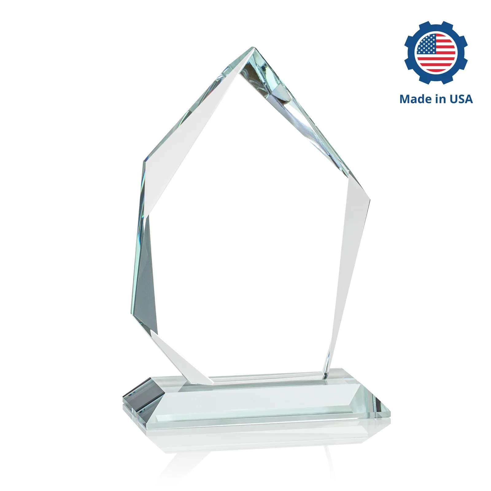 Custom printed Jade Glass Ice Peak Award With Interchanging, Intersecting Bevels, with your logo for team milestone celebrations