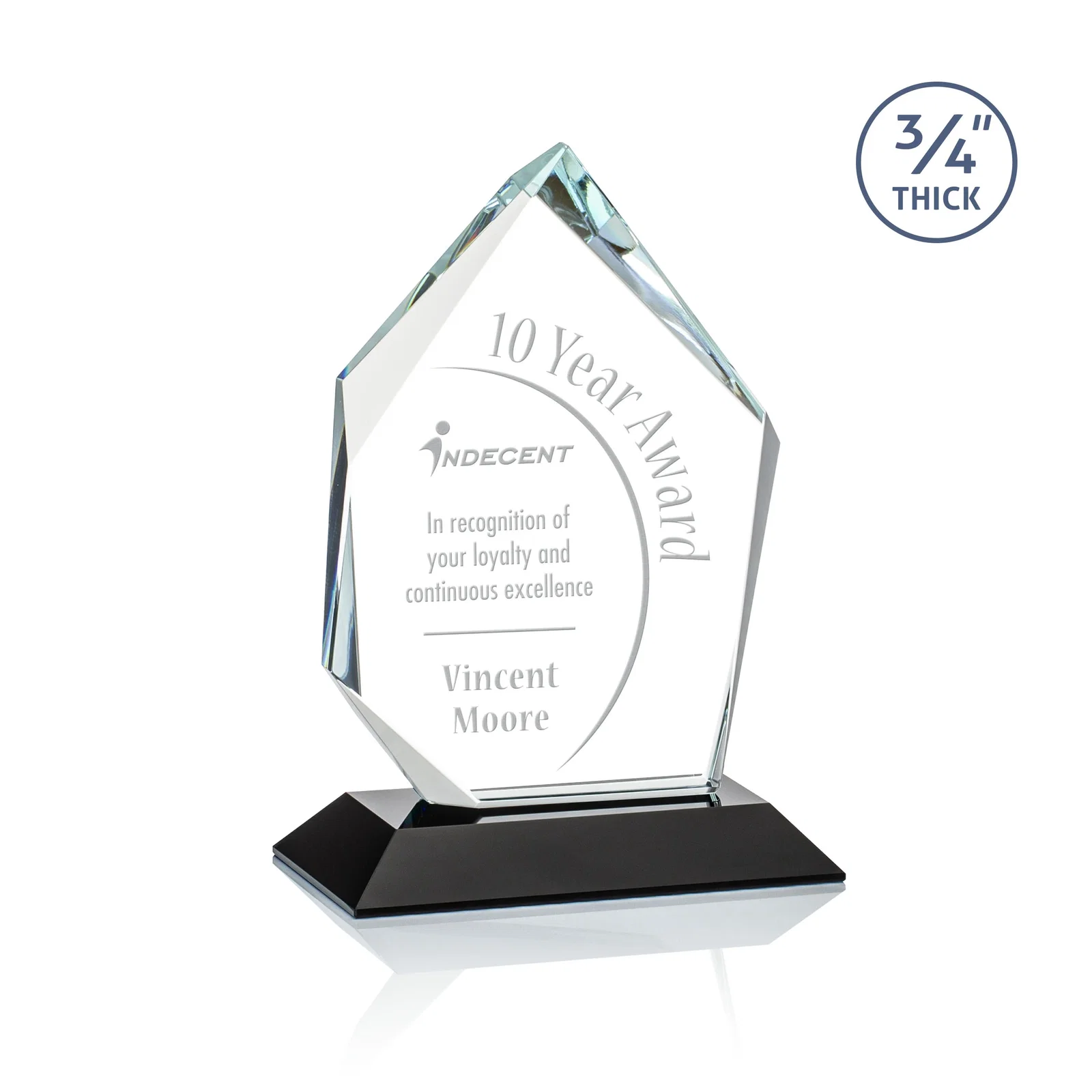 Personalized Jade Glass Ice Peak Award With Interchanging, Intersecting Bevels for team milestone celebrations