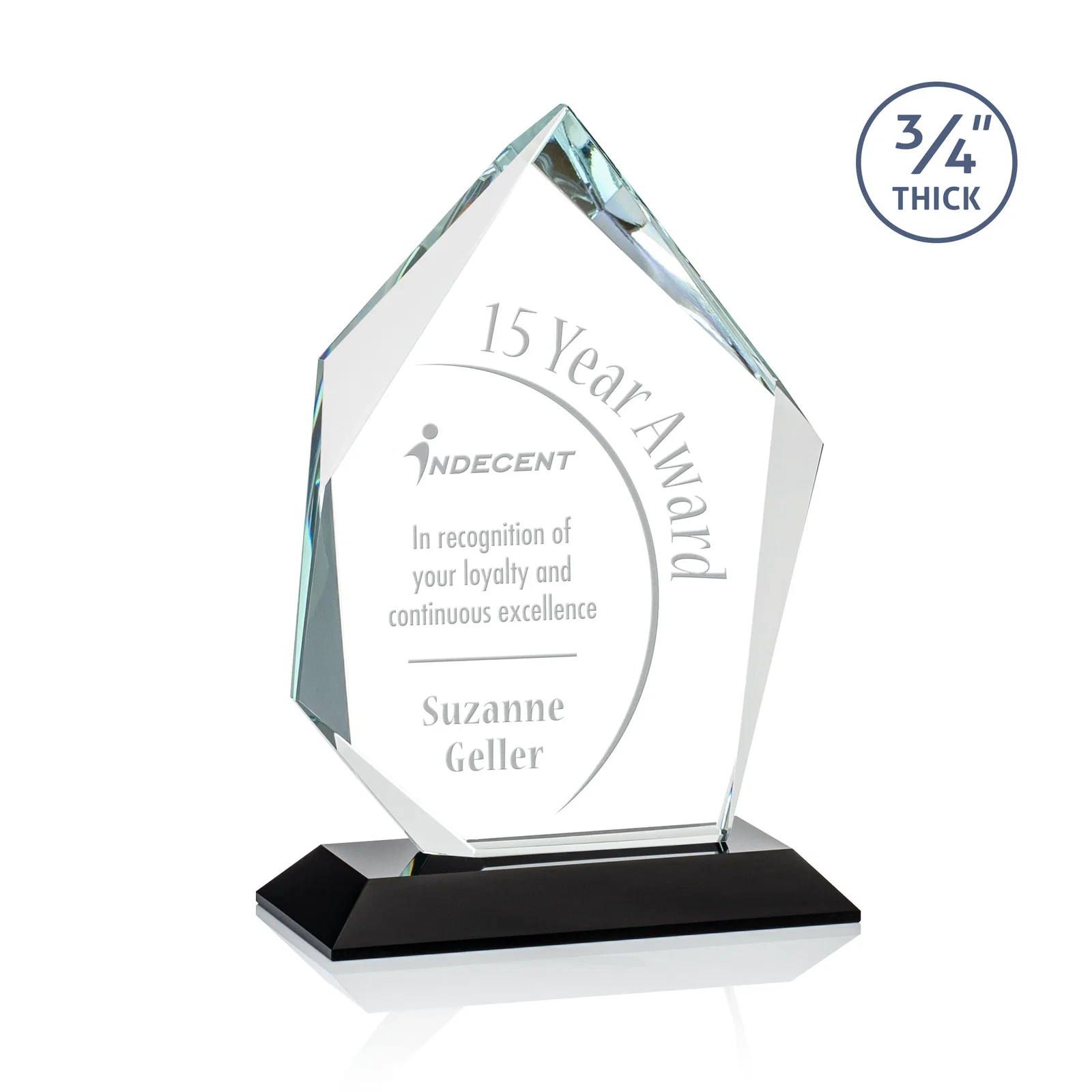 Personalized Jade Glass Ice Peak Award With Interchanging, Intersecting Bevels for donor appreciation