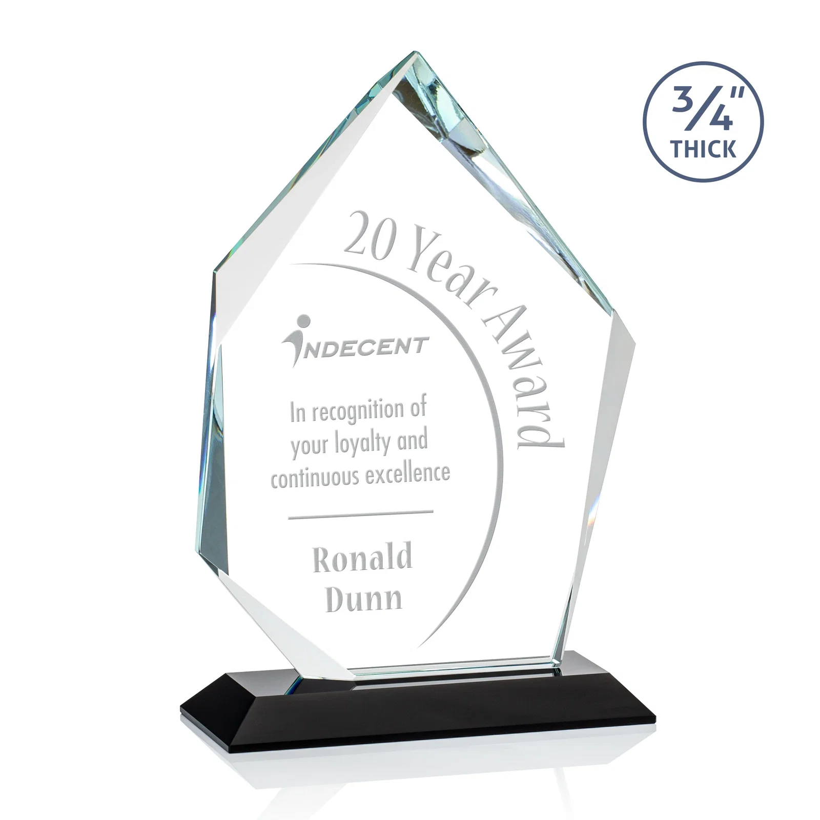 Personalized Jade Glass Ice Peak Award With Interchanging, Intersecting Bevels for graduation ceremonies