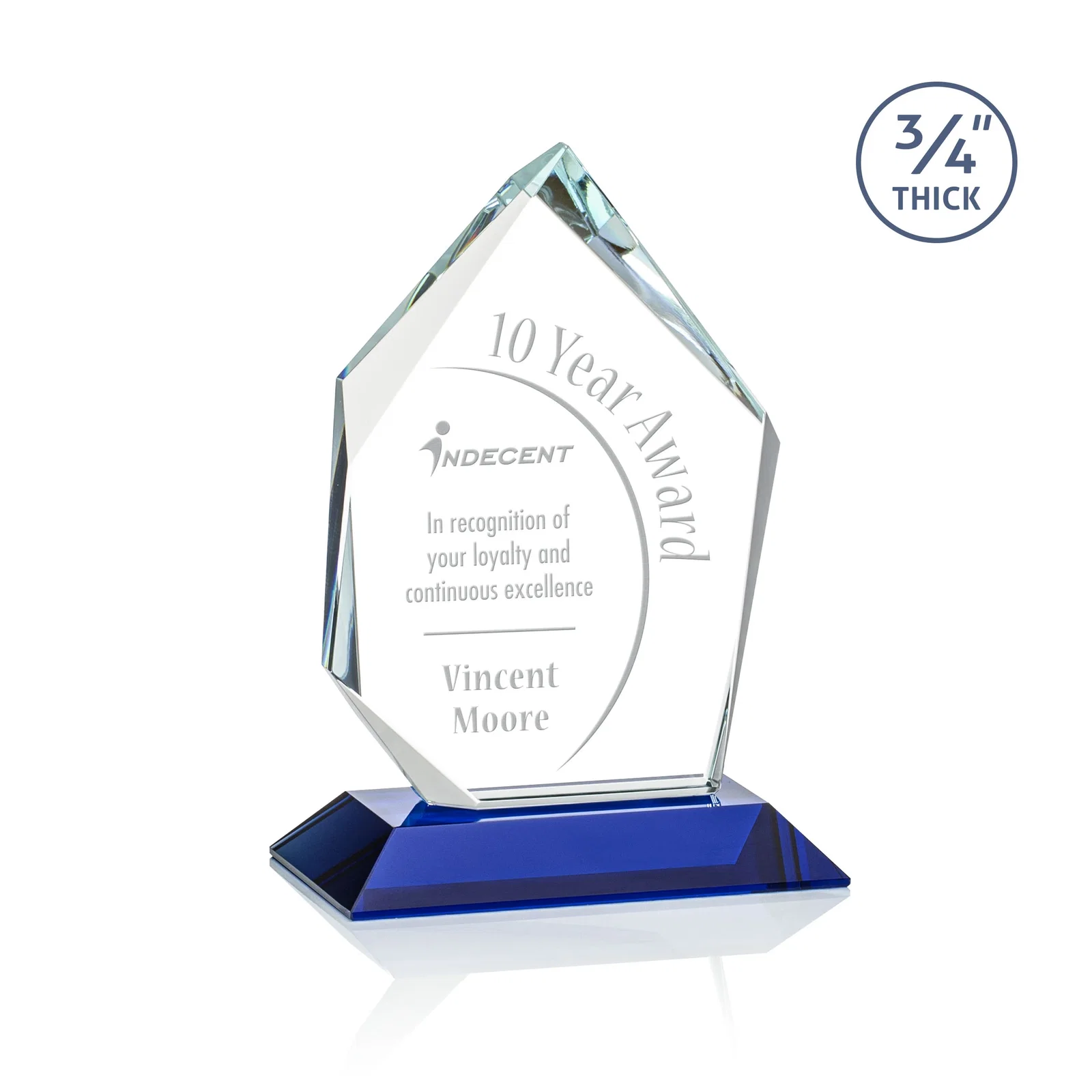 Personalized Jade Glass Ice Peak Award With Interchanging, Intersecting Bevels for volunteer appreciation