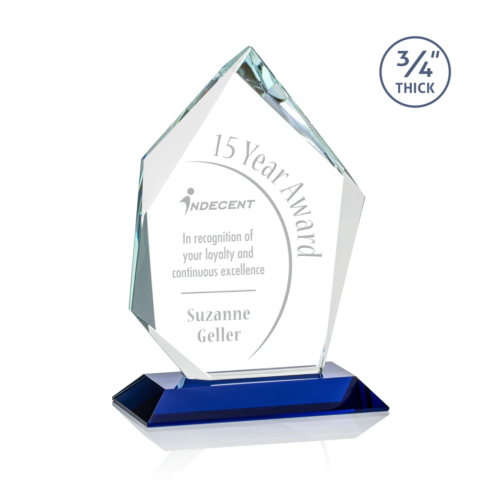 Personalized Jade Glass Ice Peak Award With Interchanging, Intersecting Bevels for dealer and partner awards
