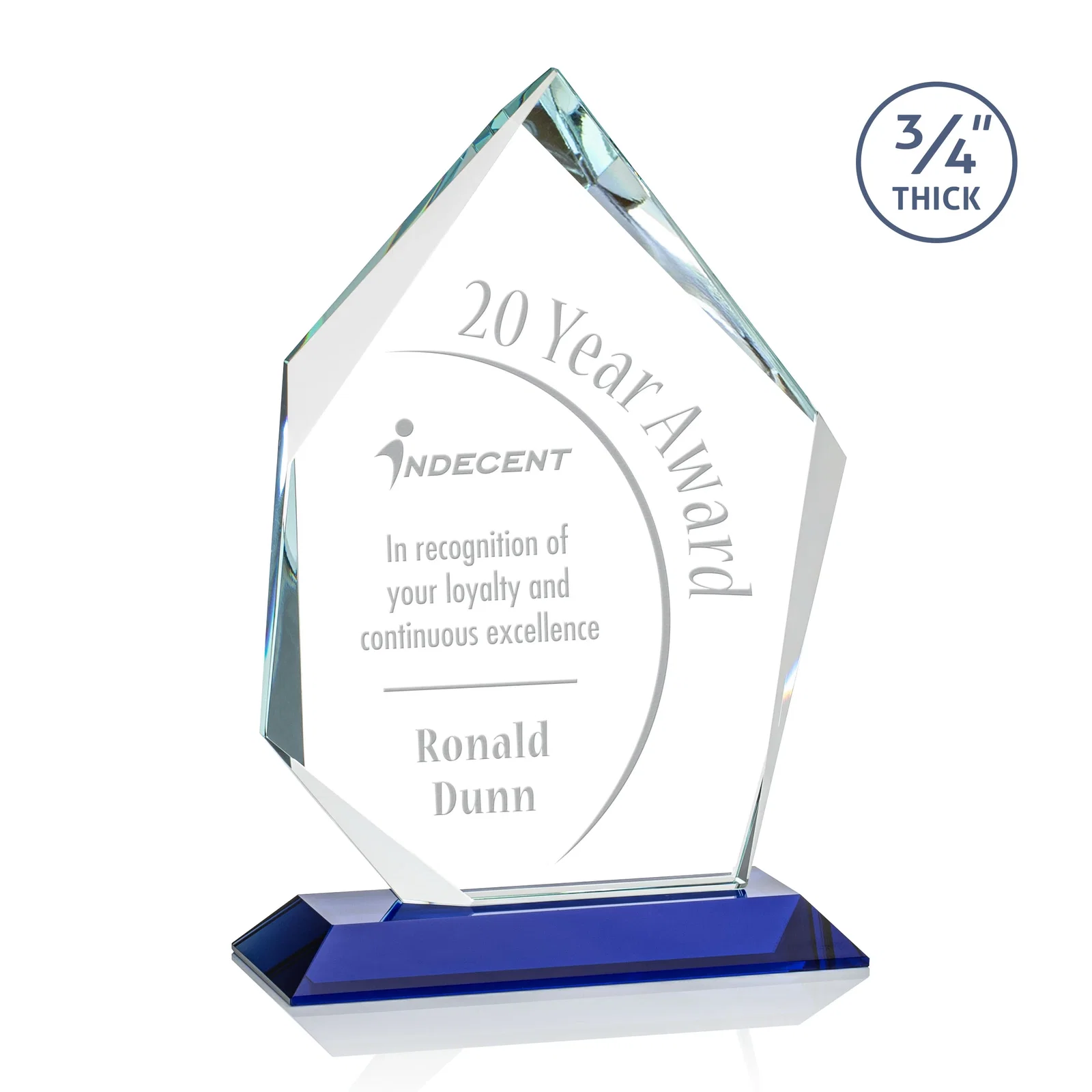 Personalized Jade Glass Ice Peak Award With Interchanging, Intersecting Bevels for company anniversary events