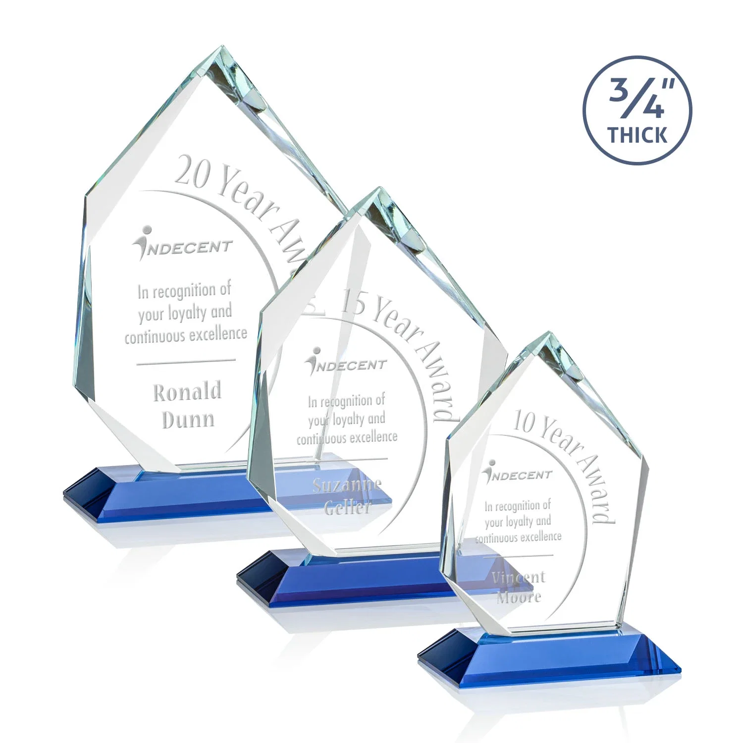 Promotional Jade Glass Ice Peak Award With Interchanging, Intersecting Bevels for retirement presentations