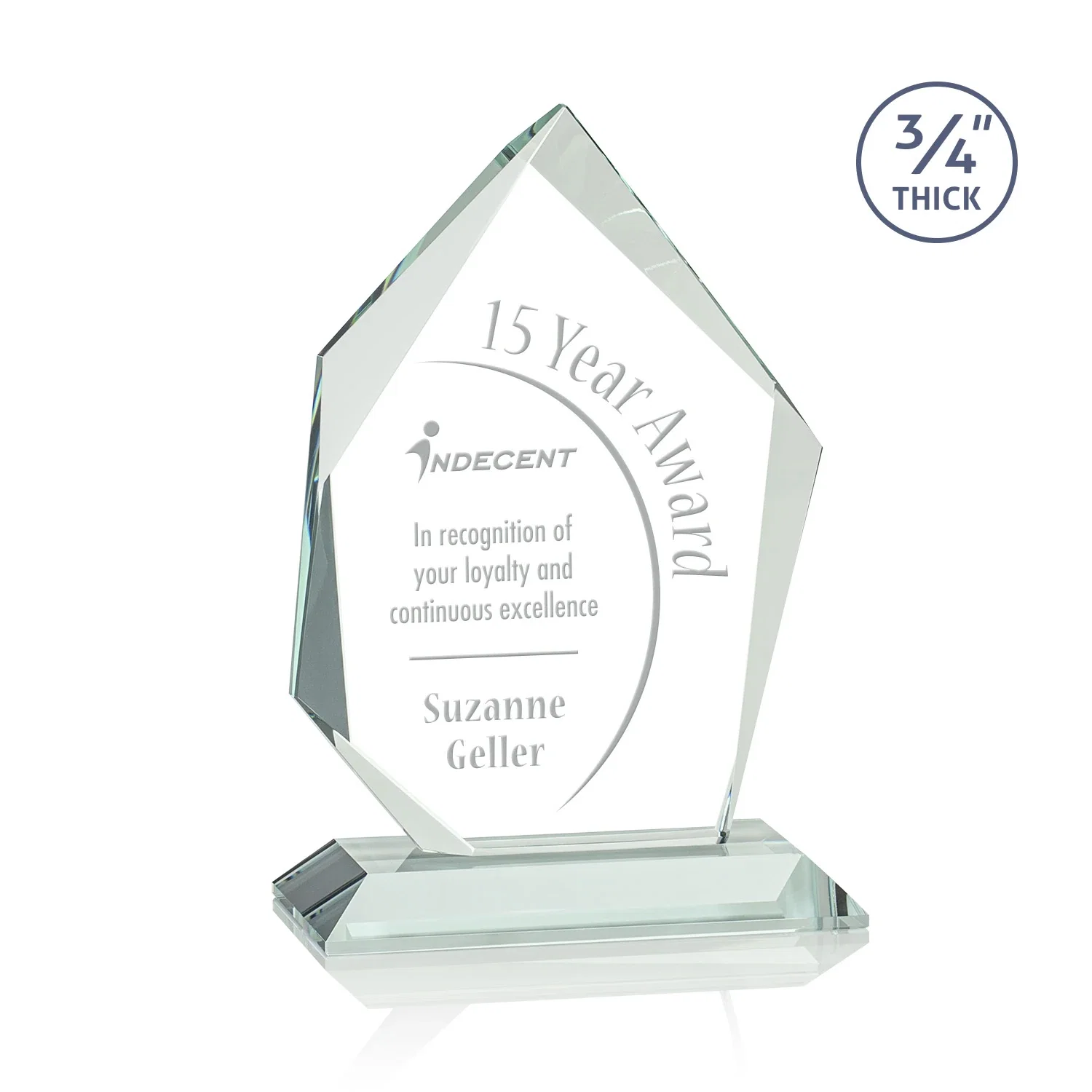 Custom Jade Glass Ice Peak Award With Interchanging, Intersecting Bevels for service anniversary gifts