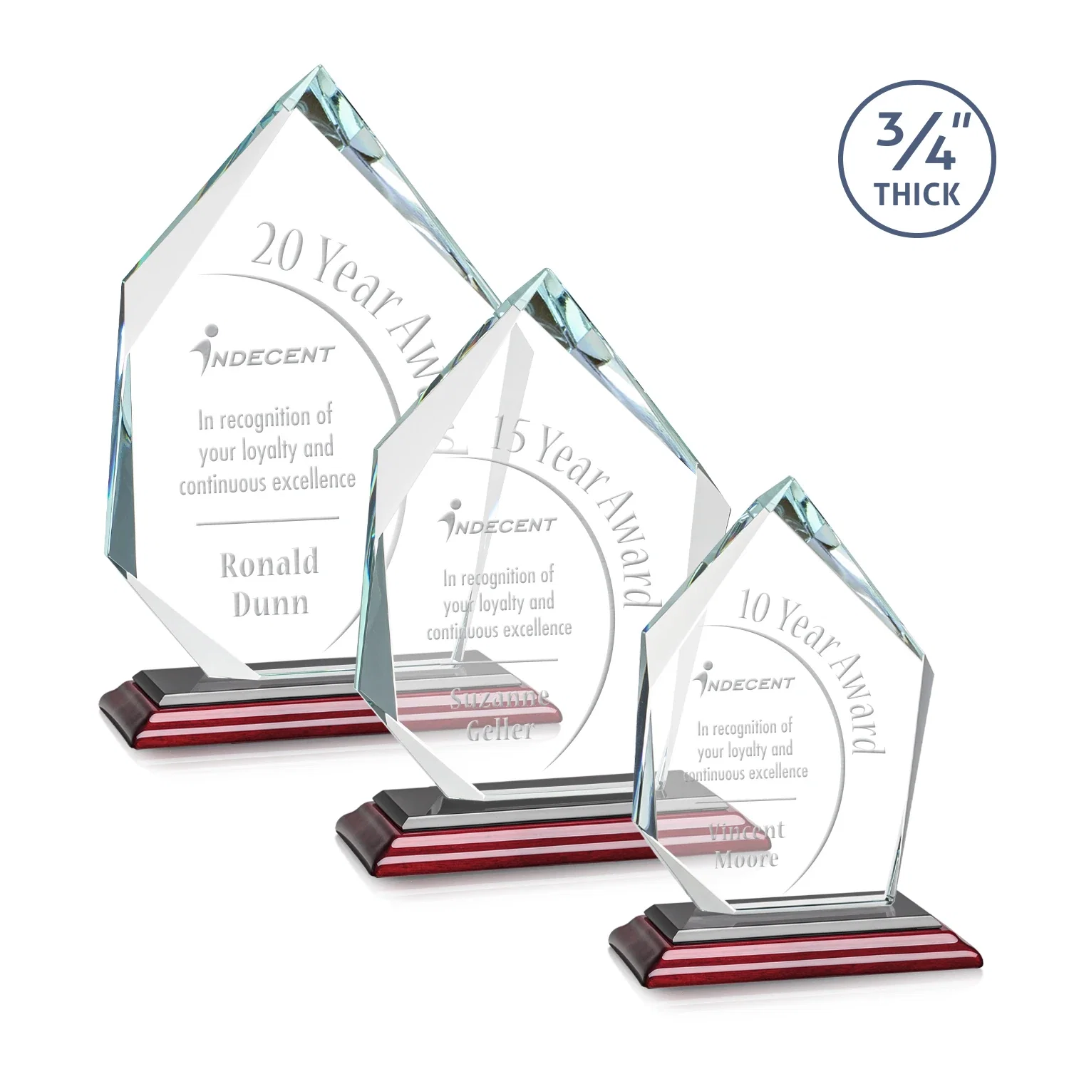 Branded Jade Glass Ice Peak Award With Interchanging, Intersecting Bevels for employee recognition