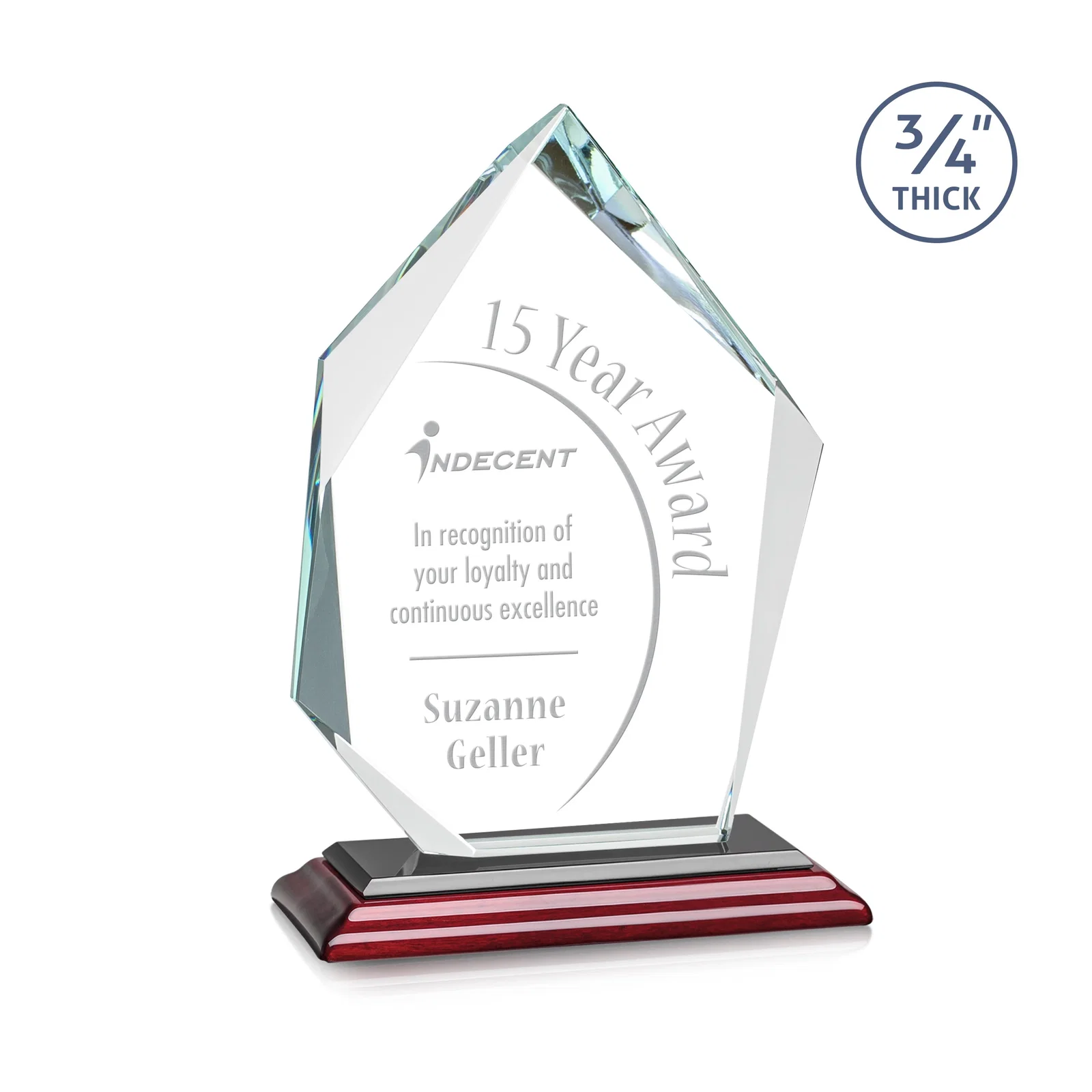 Branded Jade Glass Ice Peak Award With Interchanging, Intersecting Bevels for service anniversary gifts