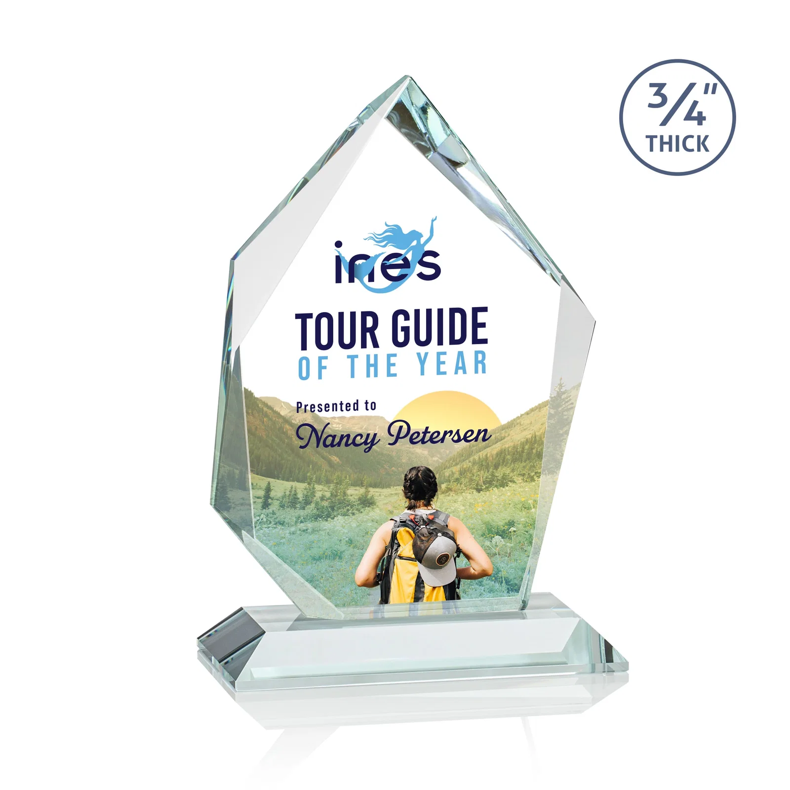 Branded Jade Glass Ice Peak Award With Interchanging, Intersecting Bevels for donor appreciation