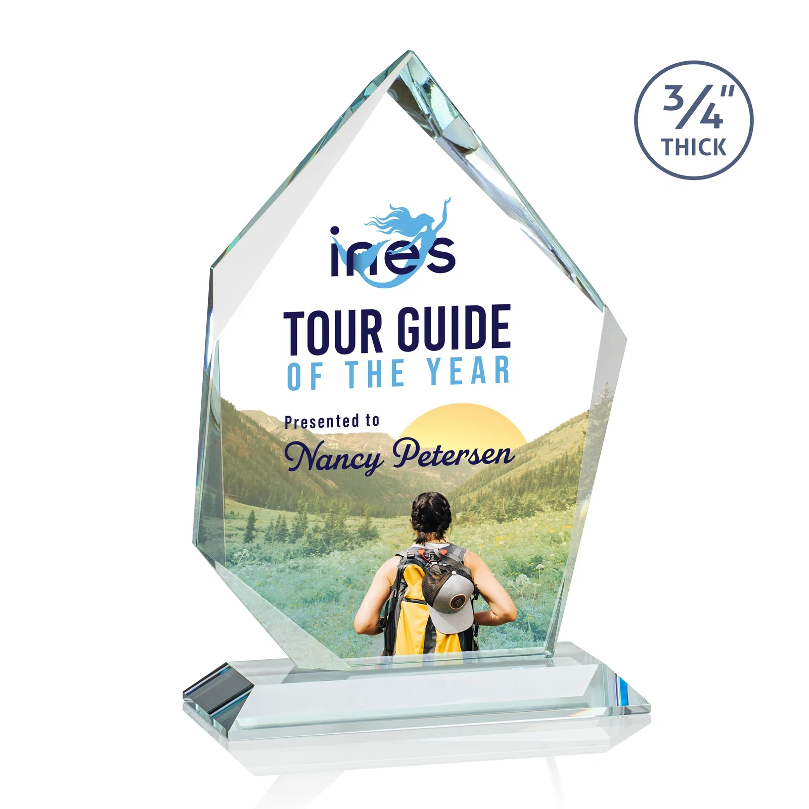 Branded Jade Glass Ice Peak Award With Interchanging, Intersecting Bevels for graduation ceremonies