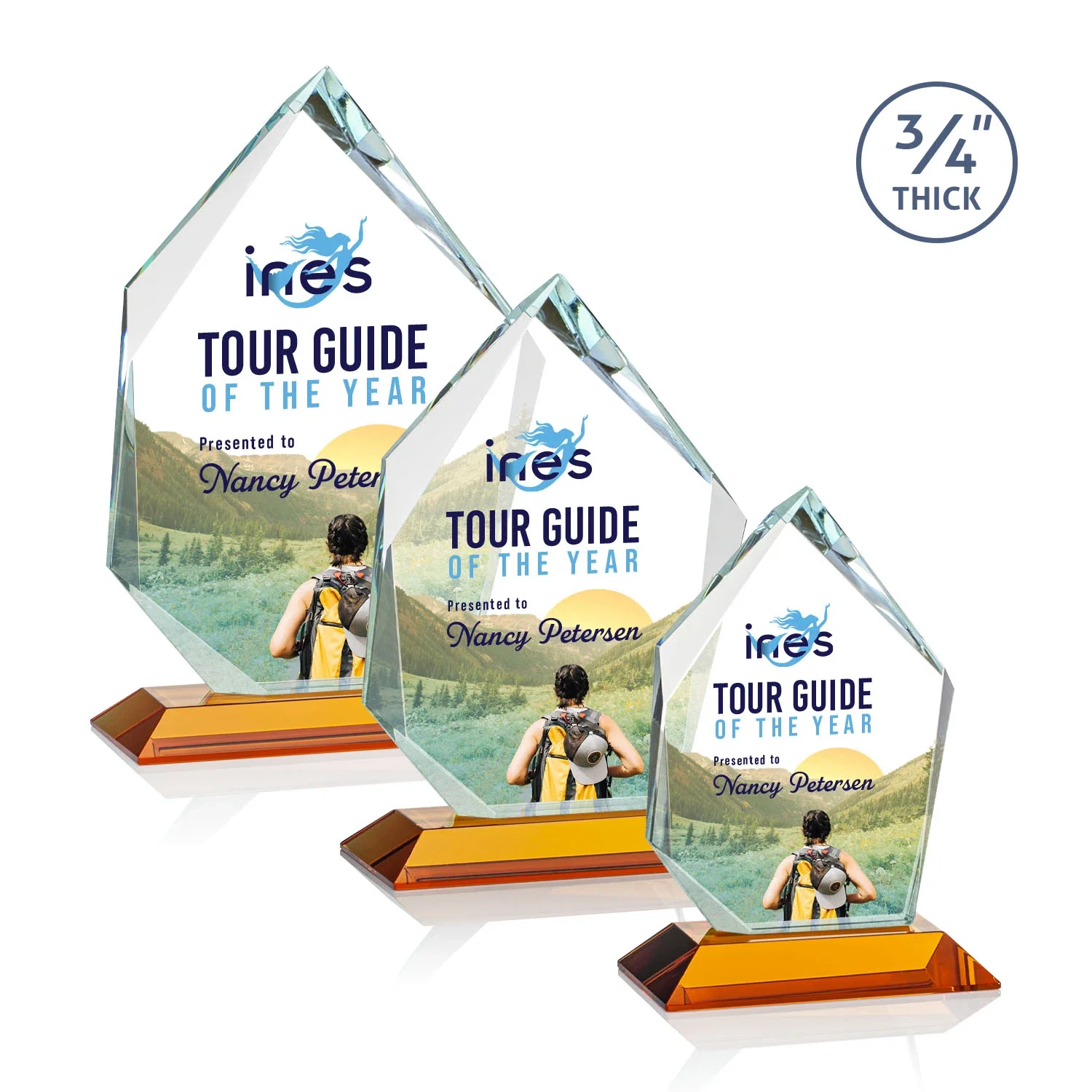 Branded Jade Glass Ice Peak Award With Interchanging, Intersecting Bevels for safety achievement programs
