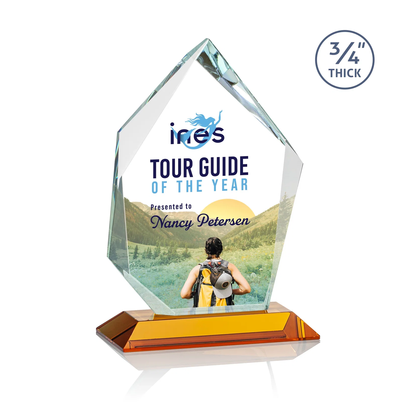 Branded Jade Glass Ice Peak Award With Interchanging, Intersecting Bevels for dealer and partner awards