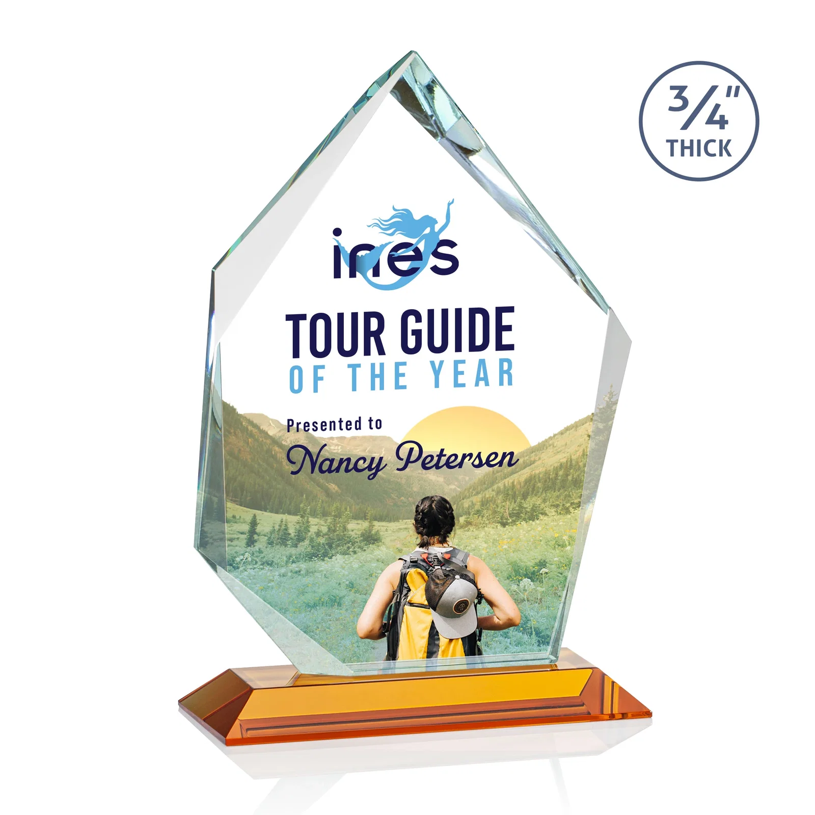 Branded Jade Glass Ice Peak Award With Interchanging, Intersecting Bevels for company anniversary events
